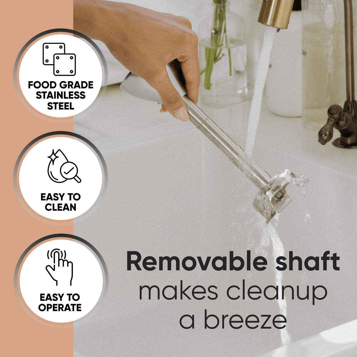 TK Tartle Kitchen Handheld Immersion Blender 220W - 7” Stainless Steel with 8 Speeds - 110V + 1-Yr Coverage and 24/7 Pro Chef Support