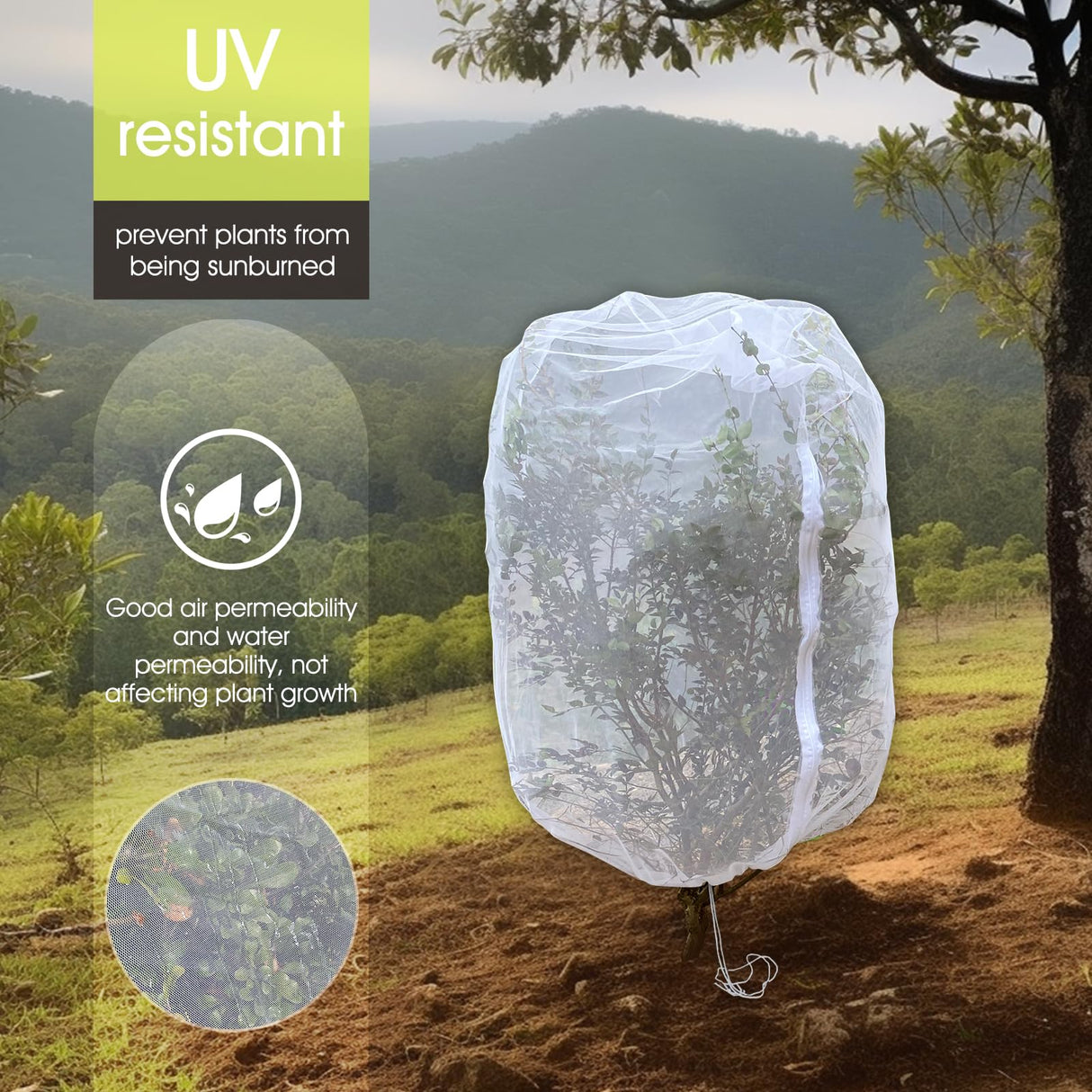 Fruit Tree Netting, RIFNY 3.9 X 3.3 FT Blueberry Bush Netting Cover with Zipper Drawstring, Outdoor Mosquito Net Garden Netting Cover Protector Plant from Birds Cicadas Animals Insect (4 PCS, White)