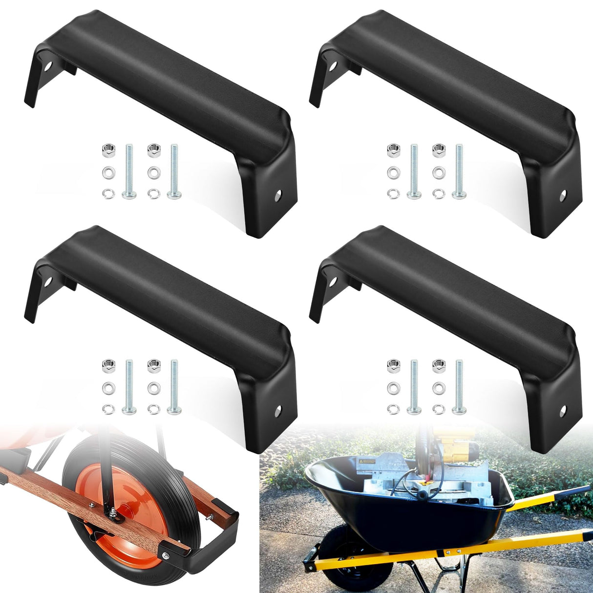 FENXDN 4 Pcs Black Steel Wheelbarrow Heavy Duty Axle Bracket