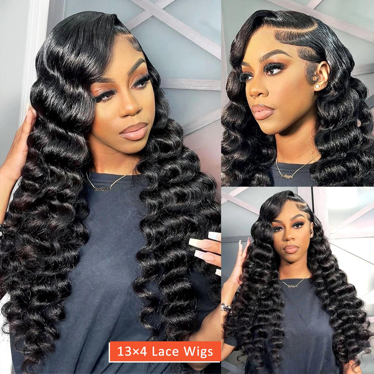 AAKJJ Deep Wave Lace Front Wigs Human Hair 13x4, Raw Human Hair, All-Day Comfort Glueless Pre-Plucked Hairline with Baby Hair, for Women, 200 Density, Natural Color 22 Inch