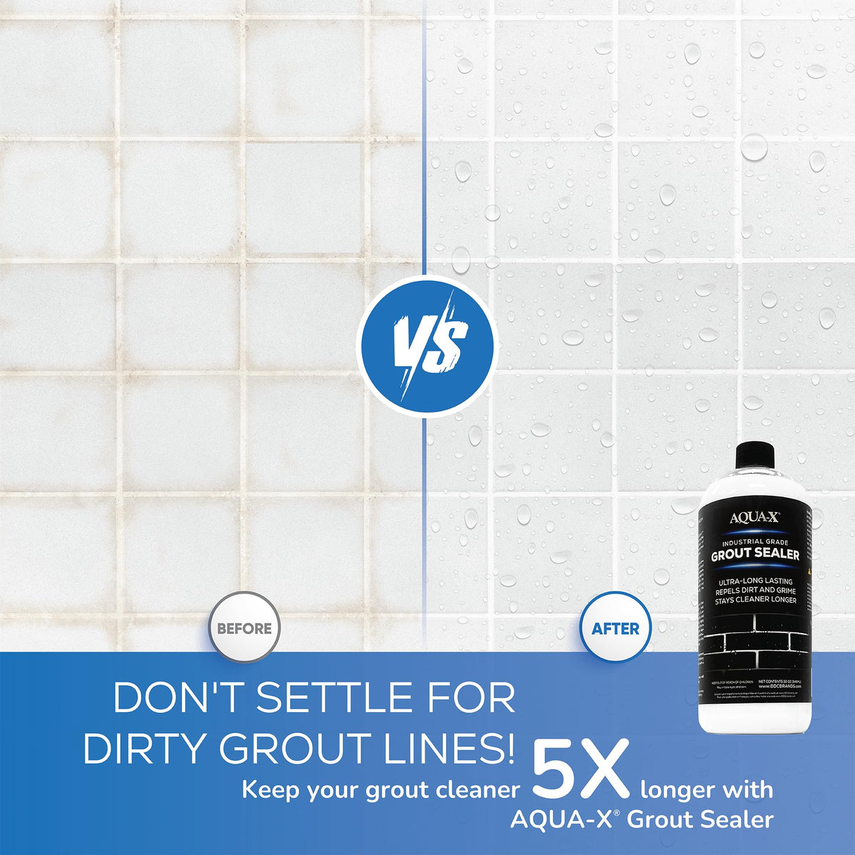 AQUA-X Grout Sealer (1 Qt): Professional-Grade Impregnator Sealant for Shower Tile Grout and Backsplash - Long-Lasting with Fast-Drying Formula