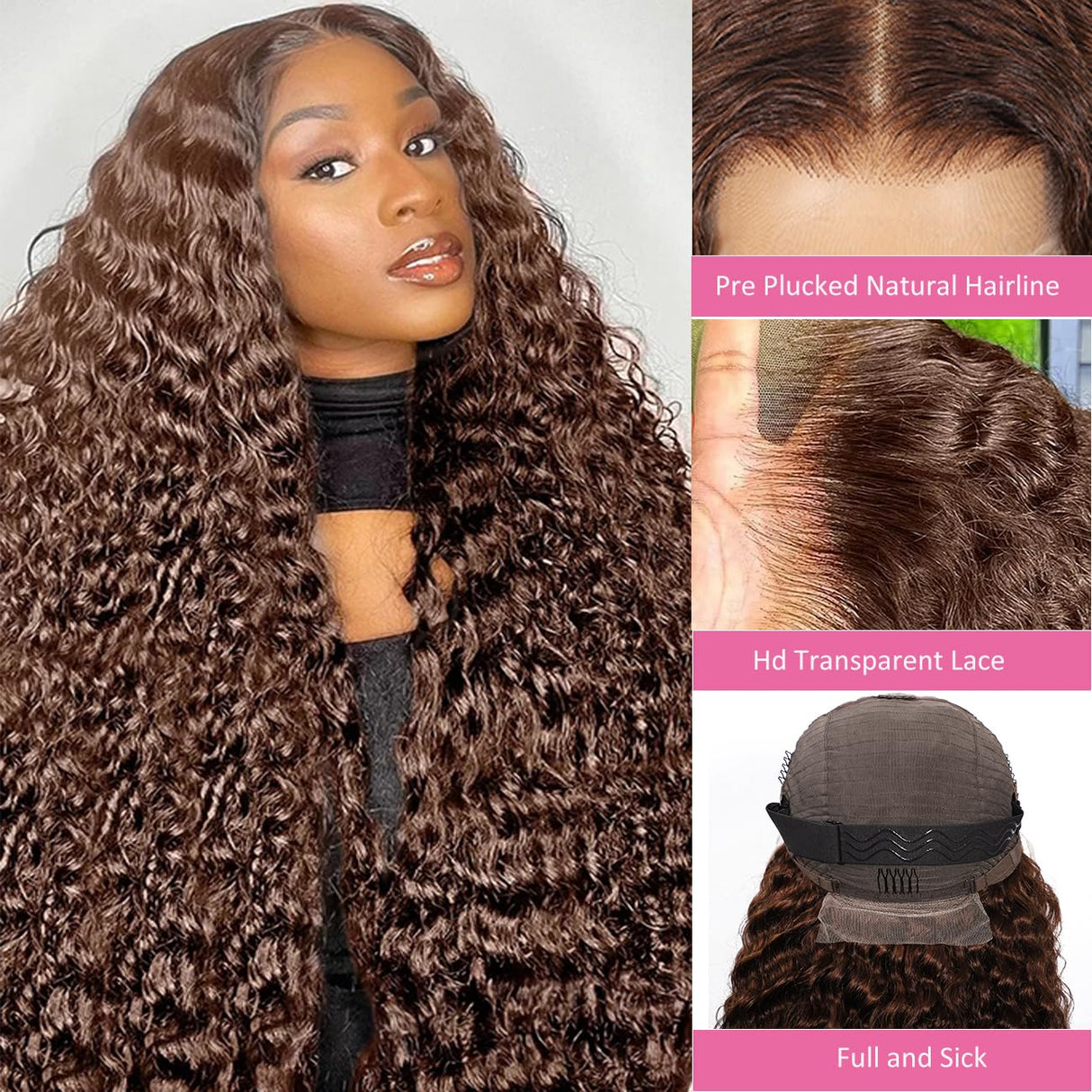 30 Inch Chocolate Brown Deep Wave Lace Front Wigs Human Hair 13x6 Hd Curly Lace Frontal Wigs for Black Women Pre Plucked Wet and Wavy Glueless 4# Brown Color