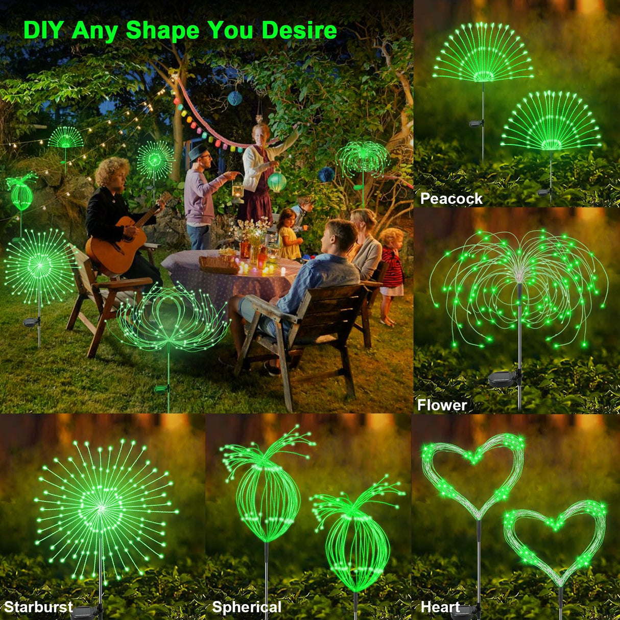YaaFen Solar Garden Lights Outdoor, 2 Pack 120 LED Twinkling Firework Lights Decorative with 2 Modes, Outdoor Waterproof Solar Starburst Light for Outside Yard Pathway Garden Decor, Green