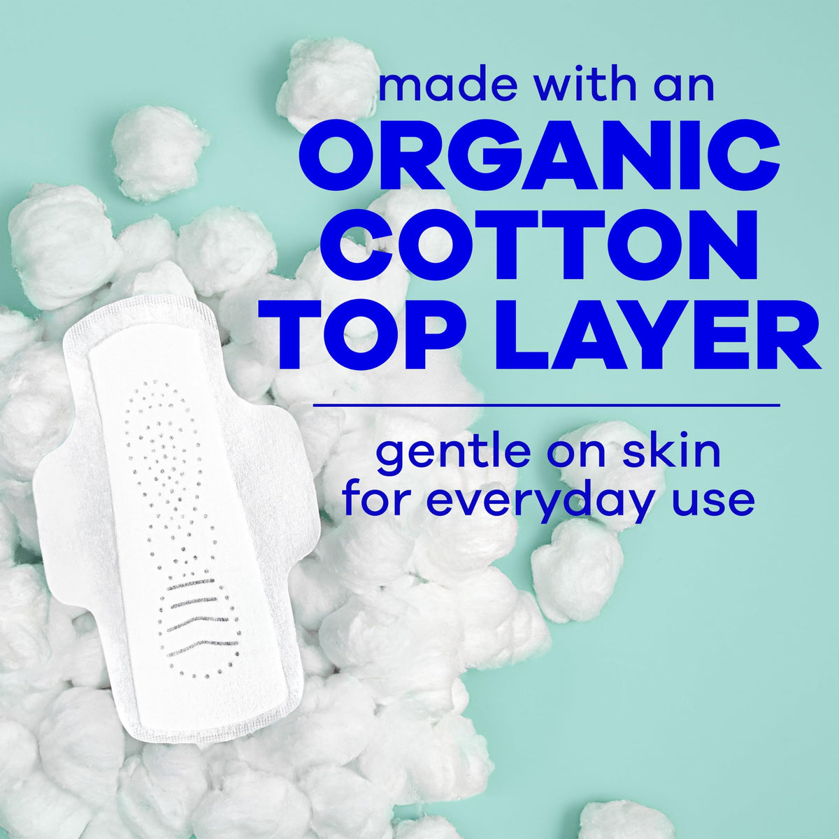 Always Pure Cotton, Organic Cotton top Layer Pads for Women with Wings, Feminine Care, Period, Menstrual, Sanitary, Postpartum, toallas sanitarias para Mujer, Size 2 Heavy Absorbency, Unscented, 72ct
