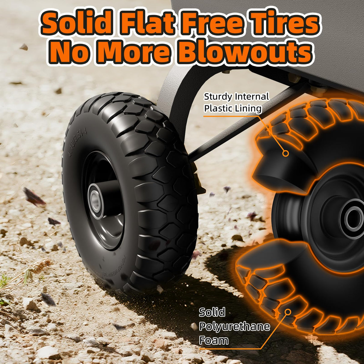 RONPOW 4.10/3.50-4 Flat Free Tire, 10 Inch Solid Tires, 500Lb Heavy Duty Replacement Wheel with 5/8" Bearings, Compatible with gorilla Cart, Garden Carts, Dump Wagons, Dolly & Hand Trucks, 2Pack Black