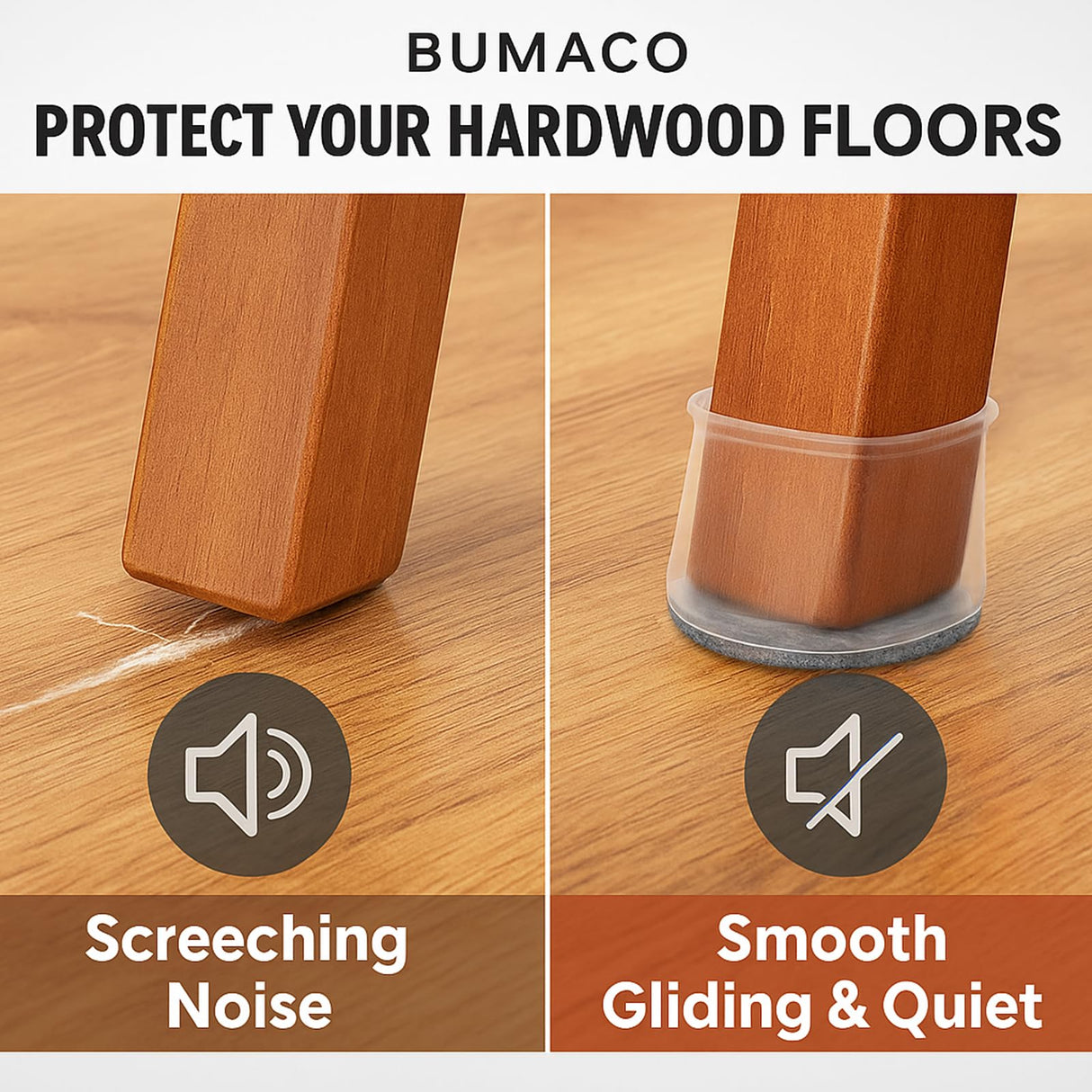 BUMACO Chair Leg Floor Protectors Square Chair Leg Protectors for Hardwood Floors Silicone Pads Covers to Protect Floors Clear-40 Pcs Square S Fit (3/4" ~ 1-1/16"