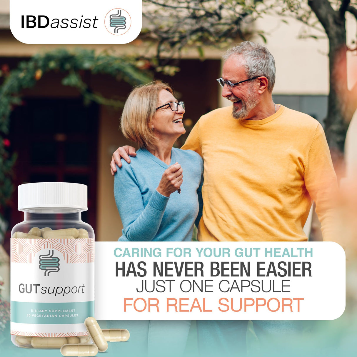 IBDassistโข Gut Support Capsule - Gut Health & Digestion Supplement - Constipation & Occasional Bloating Relief for Women & Men* - Complete with Vitamin D3, A, E, Zinc & More - 30 Capsules