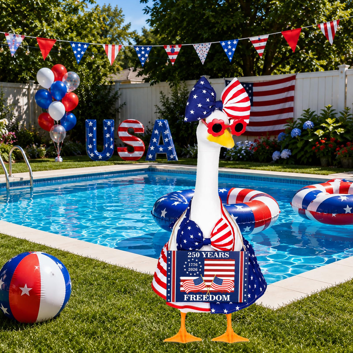 ENBOFID 4th of July Bikini Porch Goose Outfits, Patriotic Summer Goose Outfits Costume for 23inch Plastic Cement Statue, Independence Day Goose Outfits Clothes for Outdoor Garden Patio Decor
