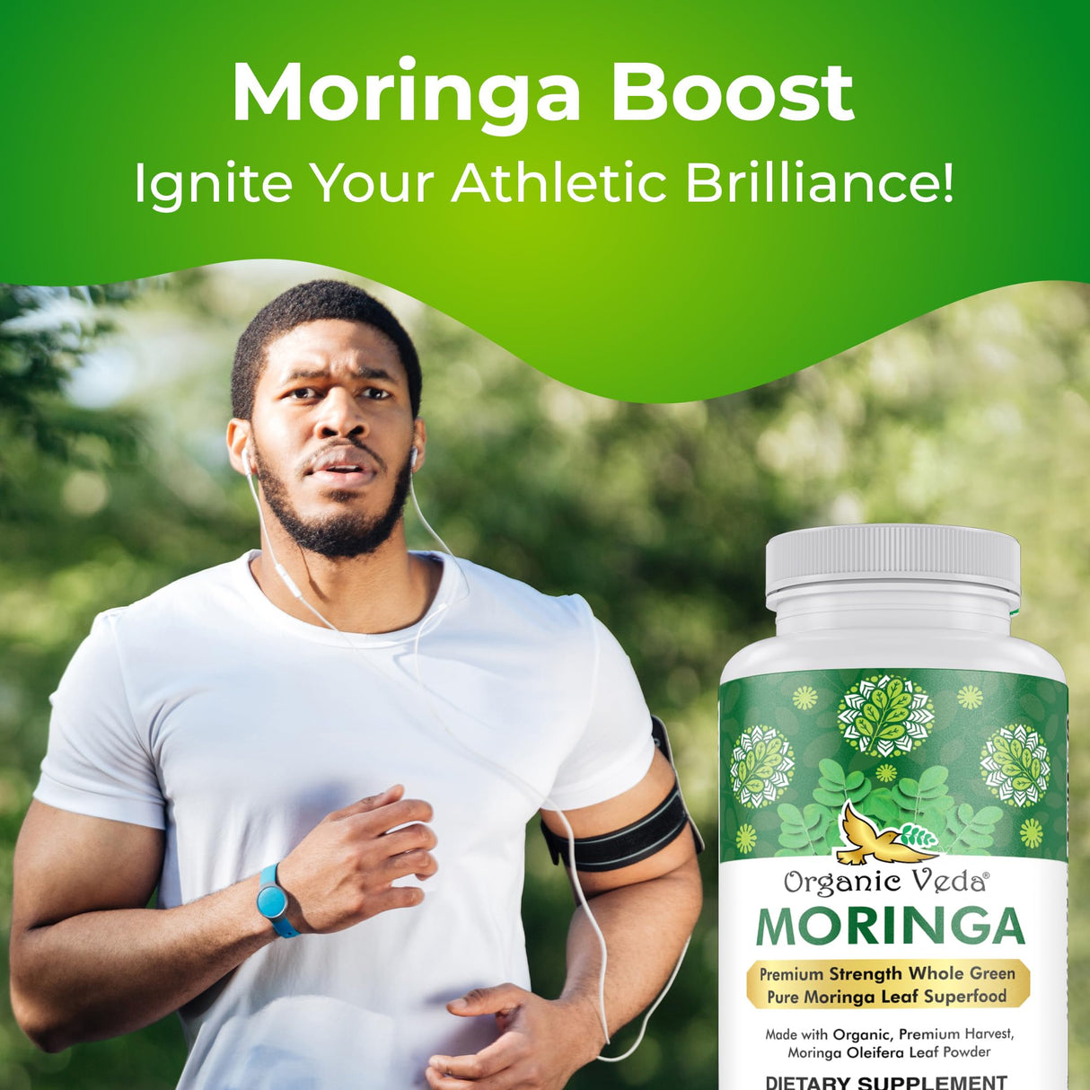 Organic Veda Moringa Leaf Powder Capsules, 1000mg, 360 Count - True Green Native Organic Moringa Oleifera, Premium Strength Nutrient Dense 100% Pure Leaves - Energy, Sleep & Immunity Support - Vegan