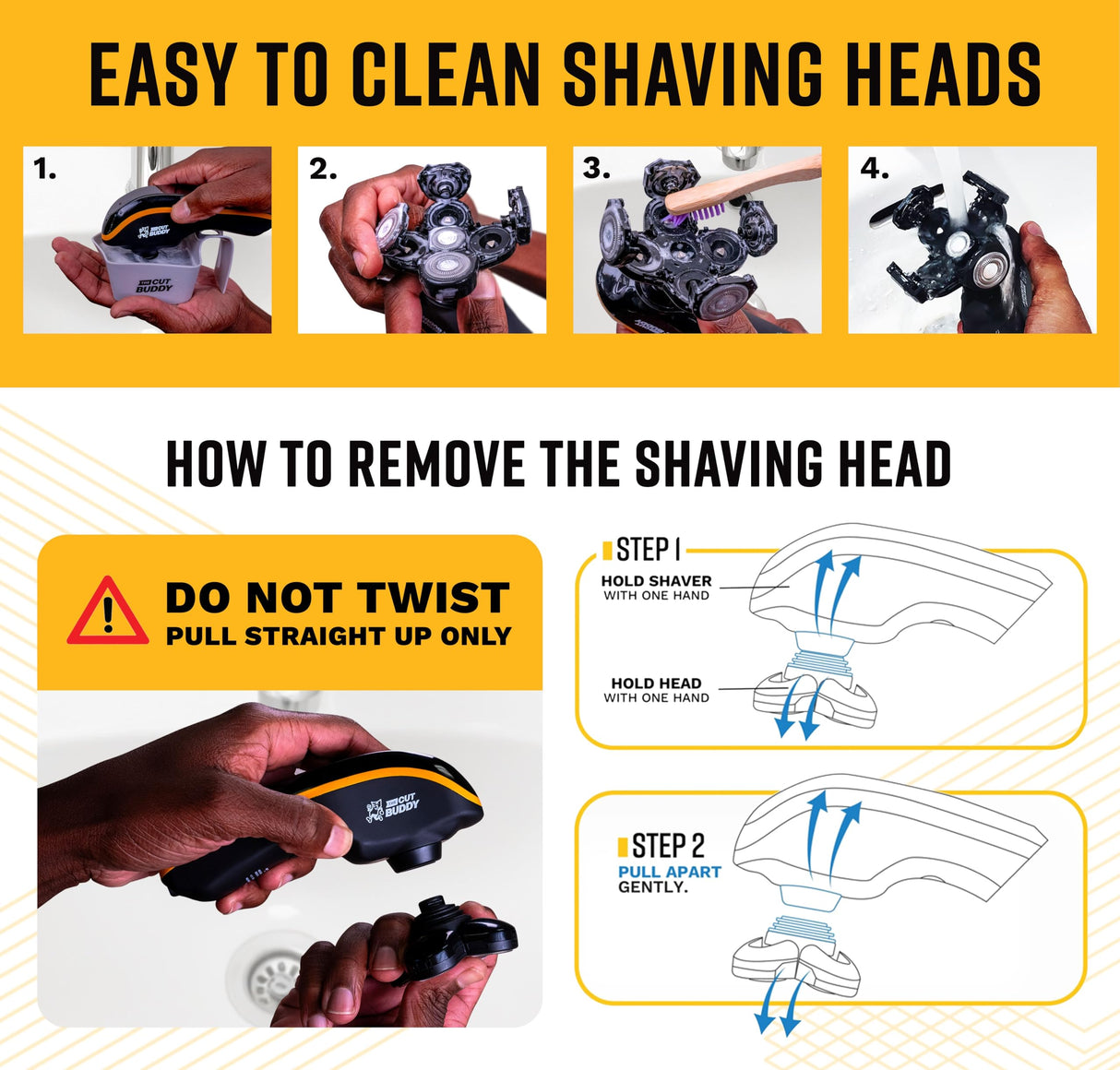 The Cut Buddy Bald Buddy Head Shaver, Waterproof, Rechargeable Electric Razor, Cordless, Ergonomic Design, Battery & Cleaning Indicator