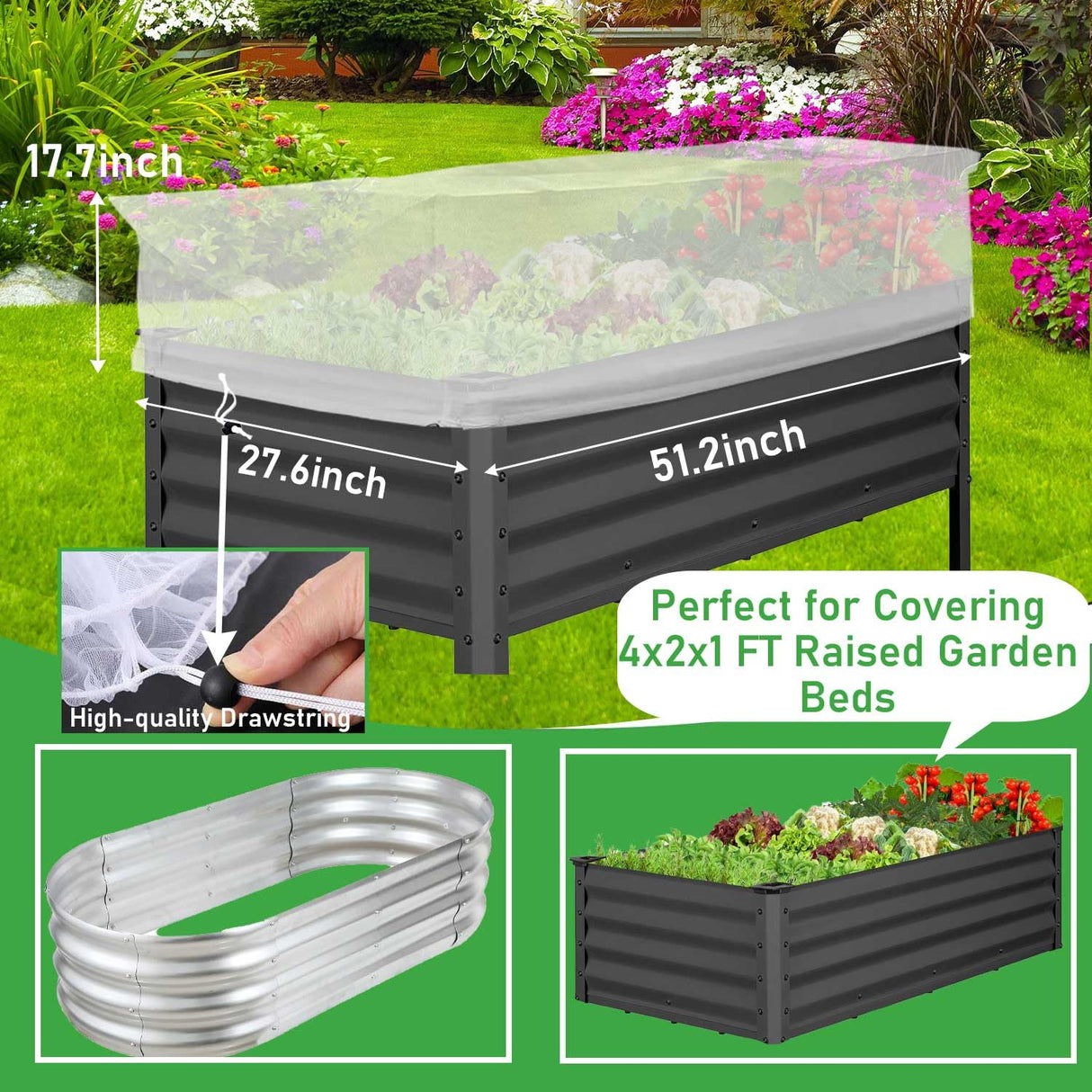 2 Pcs Garden Netting Pest Barrier for Raised Garden Beds, Garden Insect Mesh Netting Raised Bed Cover Screen Protection for Protecting Vegetables Fruits Flowers (Netting, for Cover a 4x2x1ft)