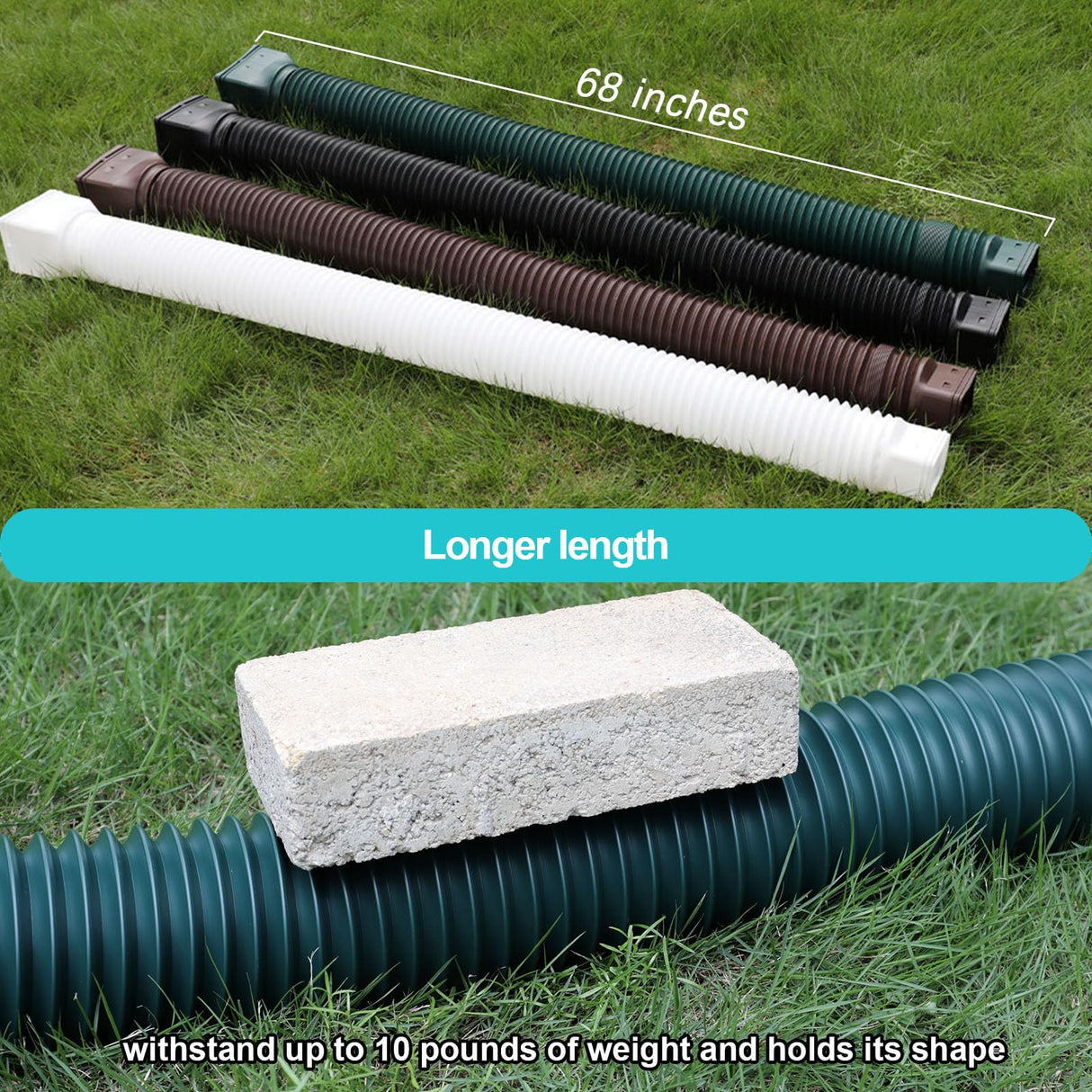 plusgutter Green1-Pack Rain Gutter Downspout Extensions Flexible, Drain Downspout Extender,Down Spout Drain Extender, Gutter Connector Rainwater Drainage,Extendable from 21 to 68 Inches
