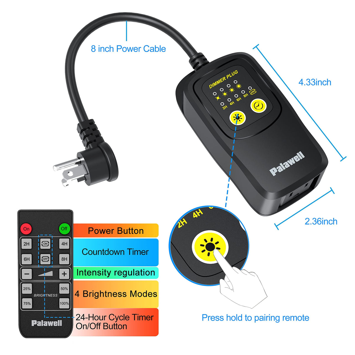 Outdoor Dimmer for String Lights, 560W Outdoor Dimmer Plug with Timer, IP65 Weatherproof Plug-in Dimmer Switch, 100FT Wireless Remote Control Dimmer for Led Lights or Lamp Patio, Christmas Lights