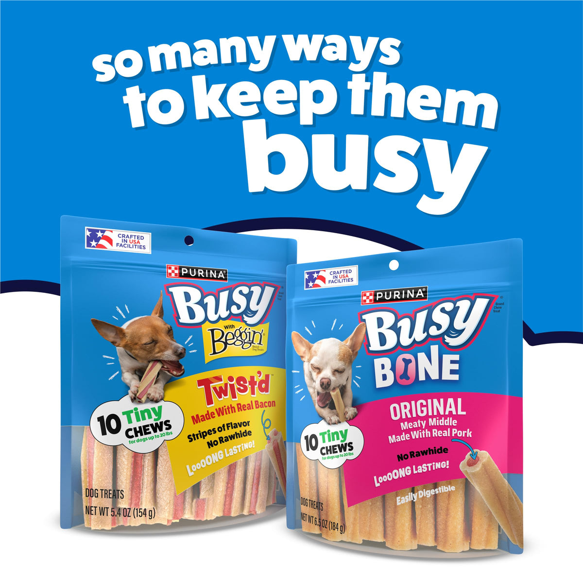 Purina Busy Bone Tiny Toy Breed Dog Chew Treats, Original, 60 ct Pouch