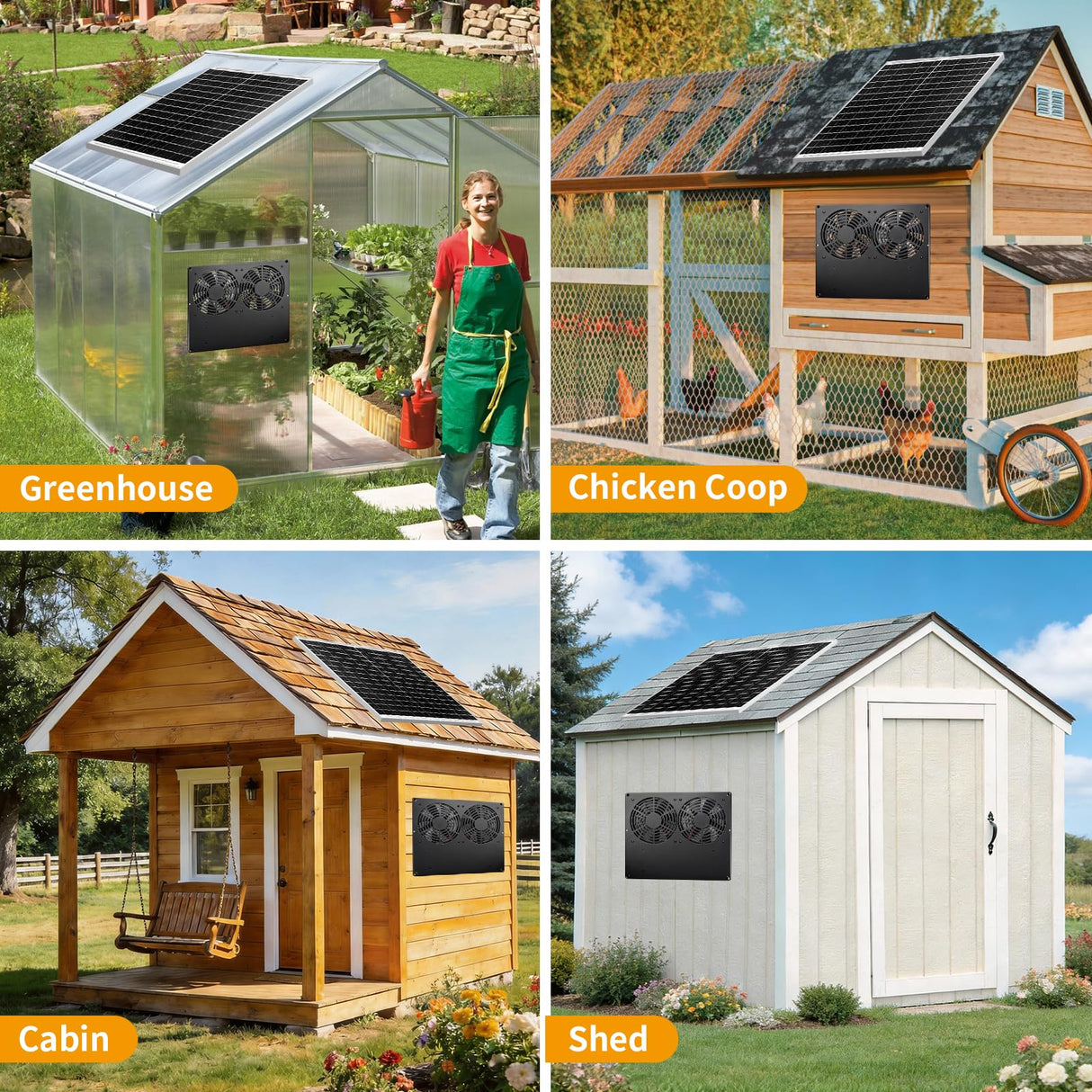 25W Metal Frame Solar Powered Fan with Battery, IP65 Waterproof Solar Exhaust/Intake Fan for Chicken Coop, Greenhouse, Dog House and Shed, Low Noise (16.4FT Cord)
