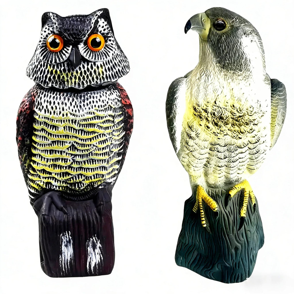 YAOSAN Hawk Decoy to Scare Birds Away - Owl & Hawk Garden Decoy Combo, 2X Protection Wind-Activated Bird Deterrent for Farms & Yards, 50% Larger Size (15")