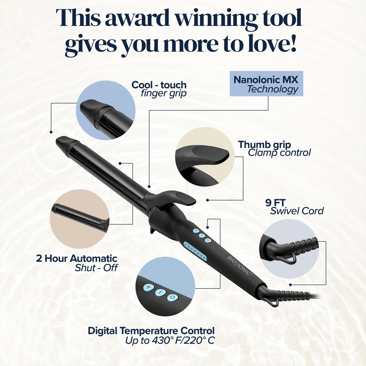 Bio Ionic Long Barrel Styler, 1" Curling Iron with Moisture Heat Technology & NanoIonic MX, Verstatile Curling Wand with Longer Barrel for Large Sized Soft Curls & Waves