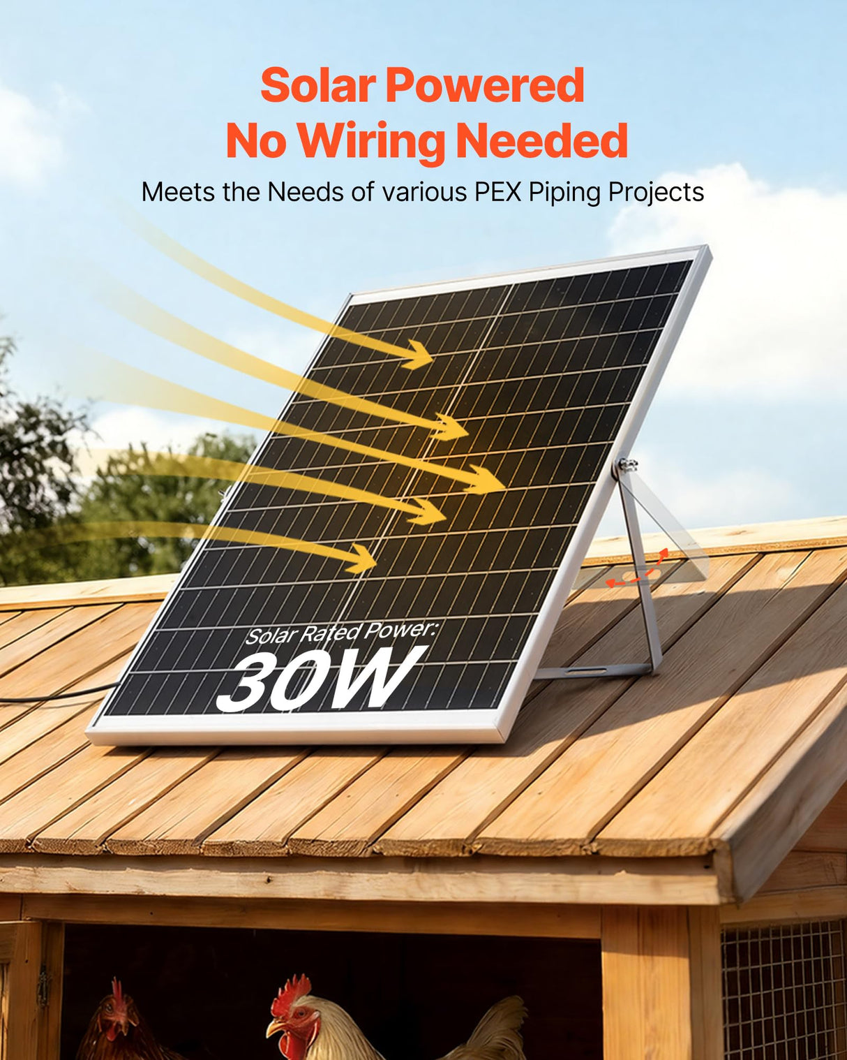 VEVOR Solar Powered Fan, 30W Solar Panel with 2 Fans, Adjustable Solar Panel Angle, 2668 RPM High-Speed, Flexible Installation, Fast Air Exchange for Greenhouse, Grow Tents, Chicken Coops, Shelters