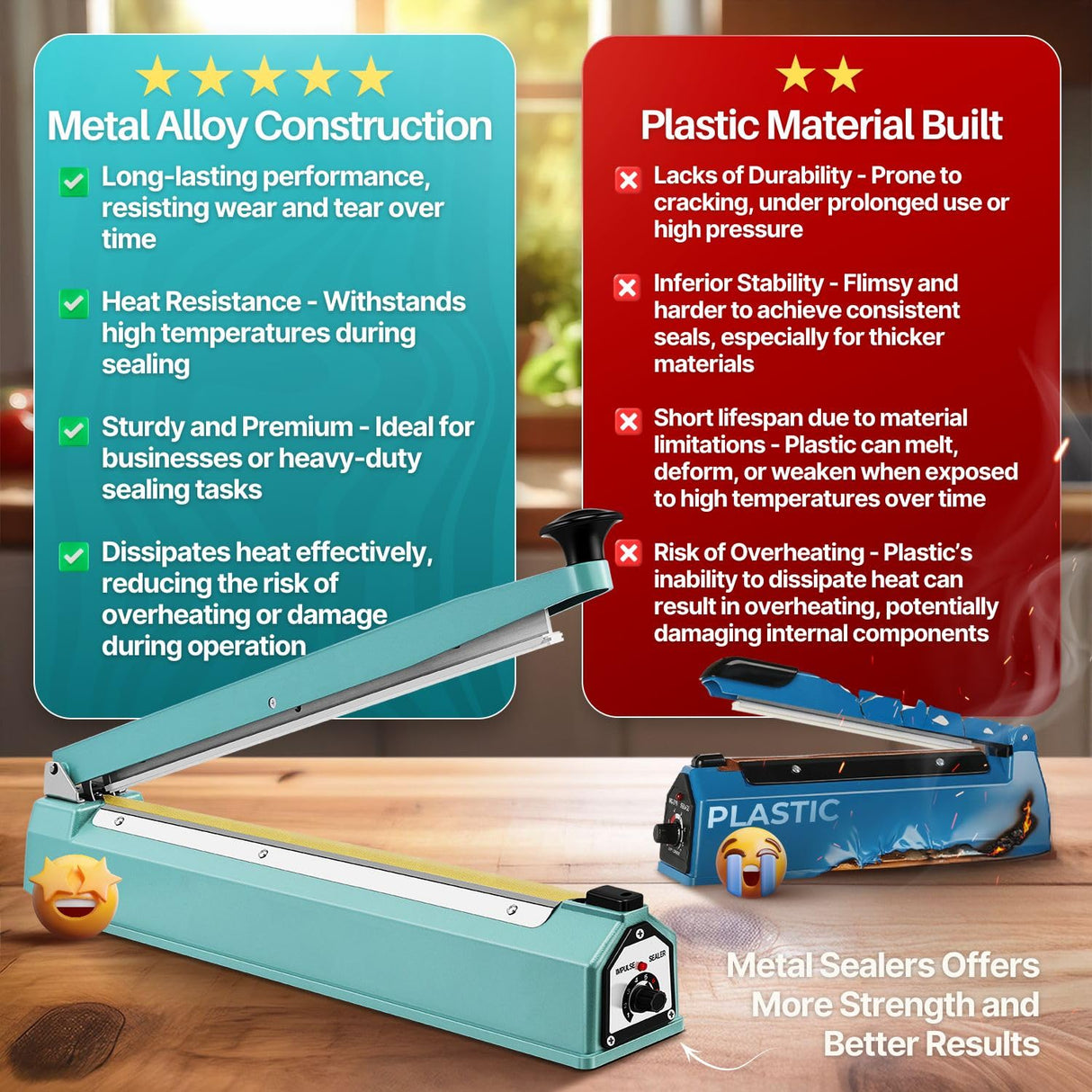 Flexzion Impulse Sealer 20 Inch (500mm) 750W Heat Sealer Machine with Adjustable Heating Mode, No Warm Up Needed, Portable Bag and Seal Impulse with Replacement Element Grip and Teflon Tape