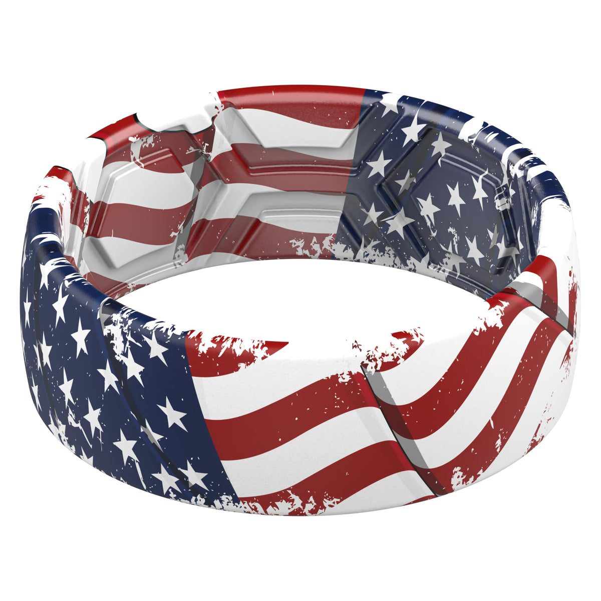 ThunderFit Silicone Wedding Rings for Men, Breathable Printed Design Rubber Engagement Bands 8mm Wide 2mm Thick (US Flag 2 - Size 9-9.5 (19.30mm))