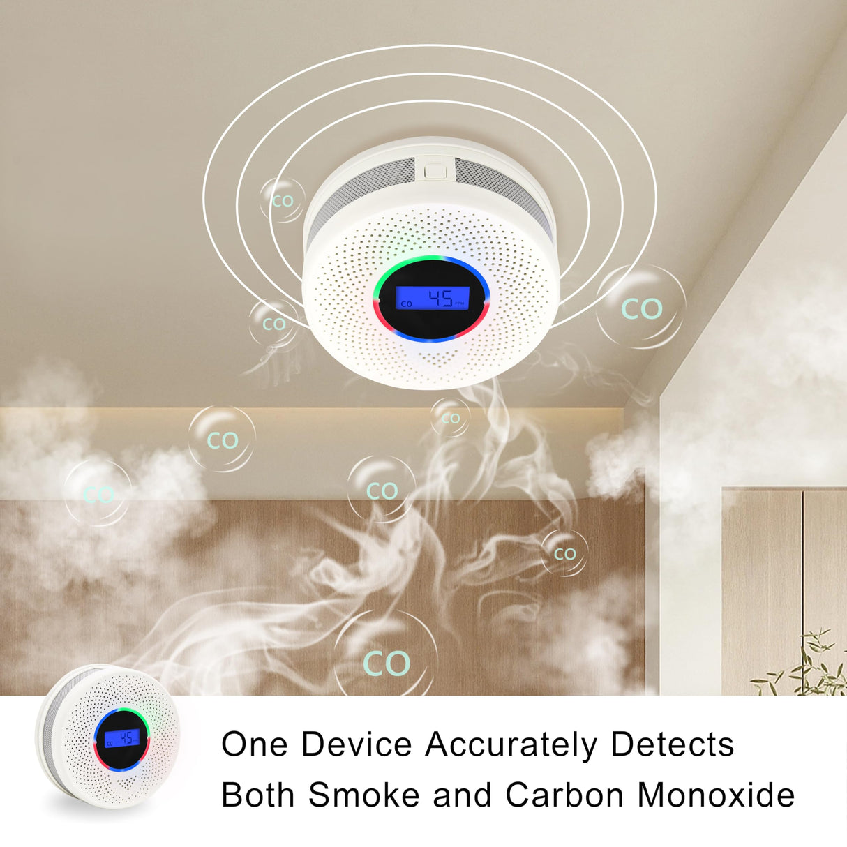 Kesy Upgraded Smoke and Carbon Monoxide Detector 10-Year Lifespan, Dual Sensor Smoke Alarm & Carbon Monoxide Detector (4 Pack)