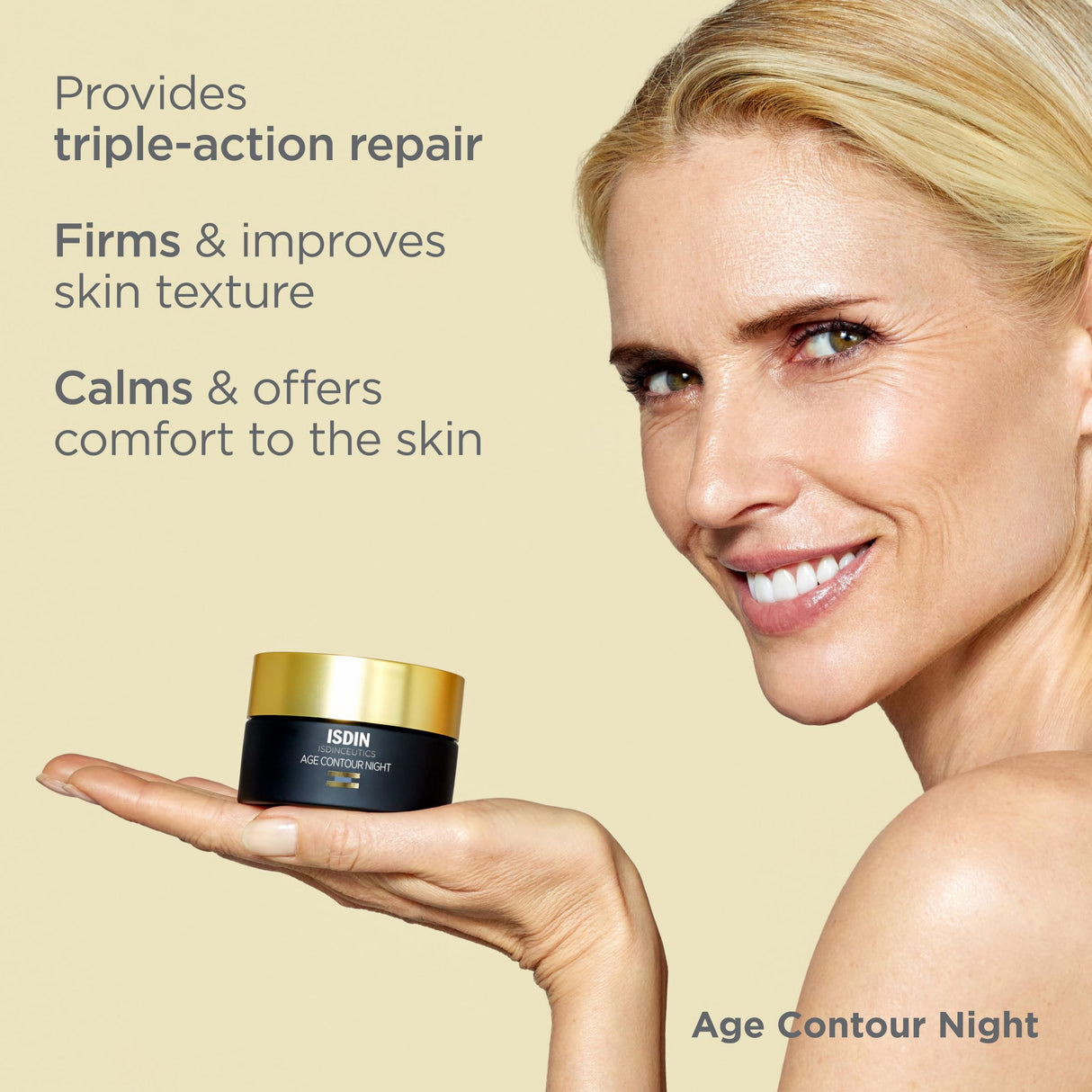 ISDIN Age Contour Night Face and Neck Cream with Melatonin and Peptides, 1.8 Oz