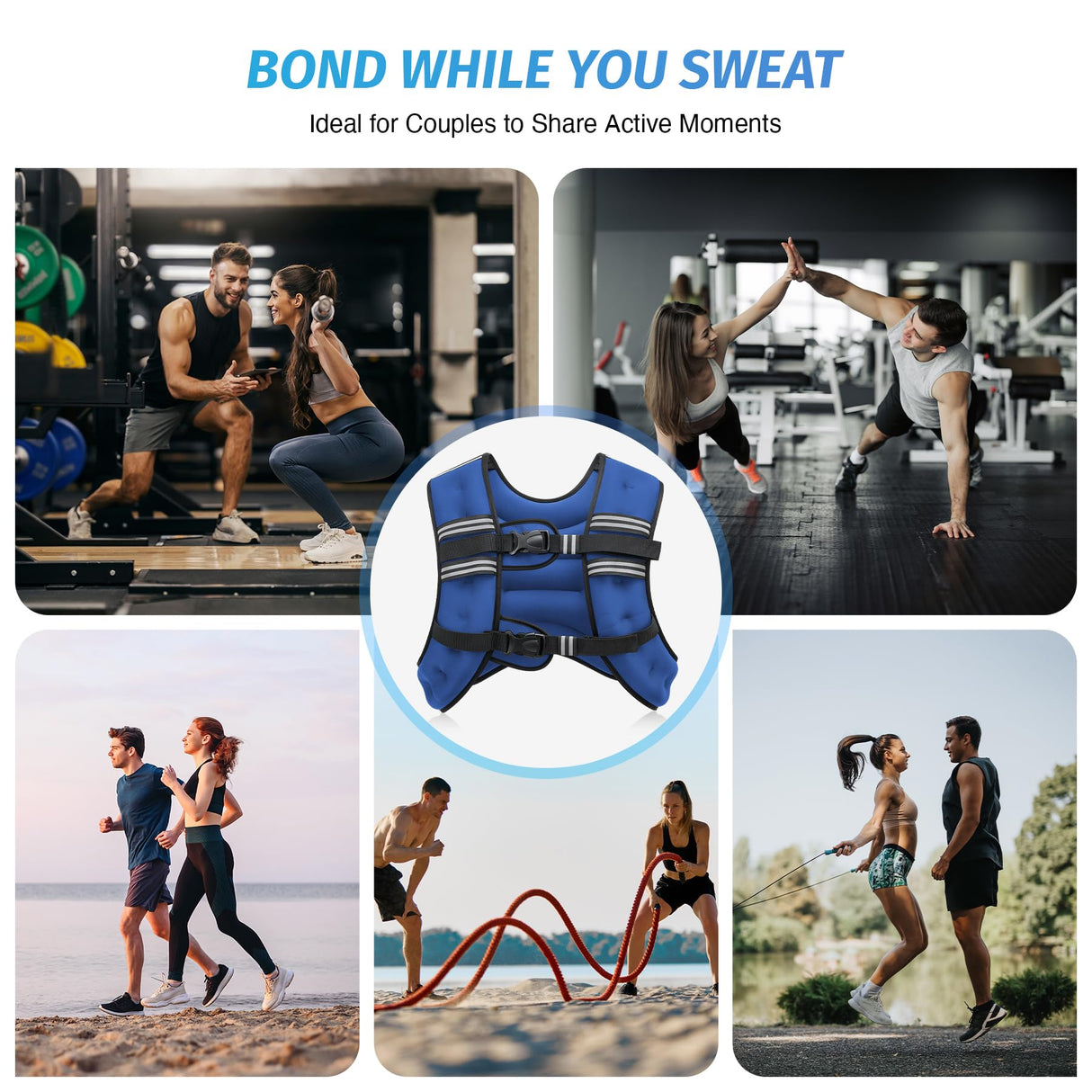 ZELUS Weighted Vest, 6lb/8lb/12lb/16lb/20lb/25lb/30lb Weight Vest with Reflective Stripe for Workout, Strength Training, Running, Fitness, Muscle Building, Weight Loss, Weightlifting, Blue(16 lb)