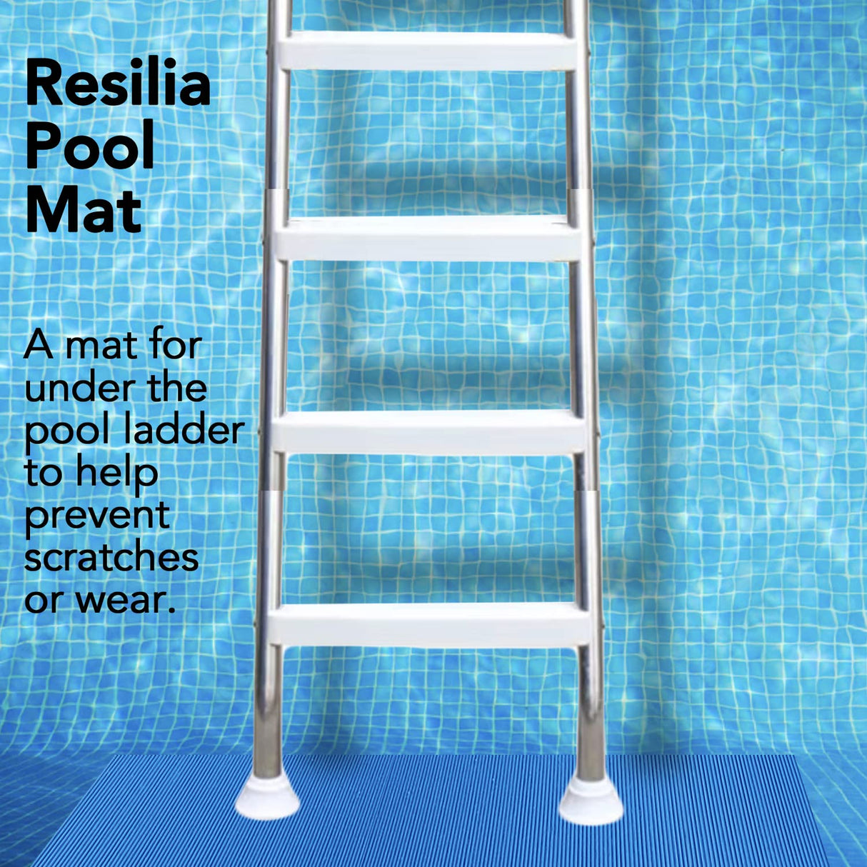 RESILIA Stay-Put Swimming Pool Ladder Mat - Non-Slip, Wide Ribbed, Protective Pad, 36 Inches x 36 Inches, 0.125 Inch Thick, Powder Blue, Made in USA
