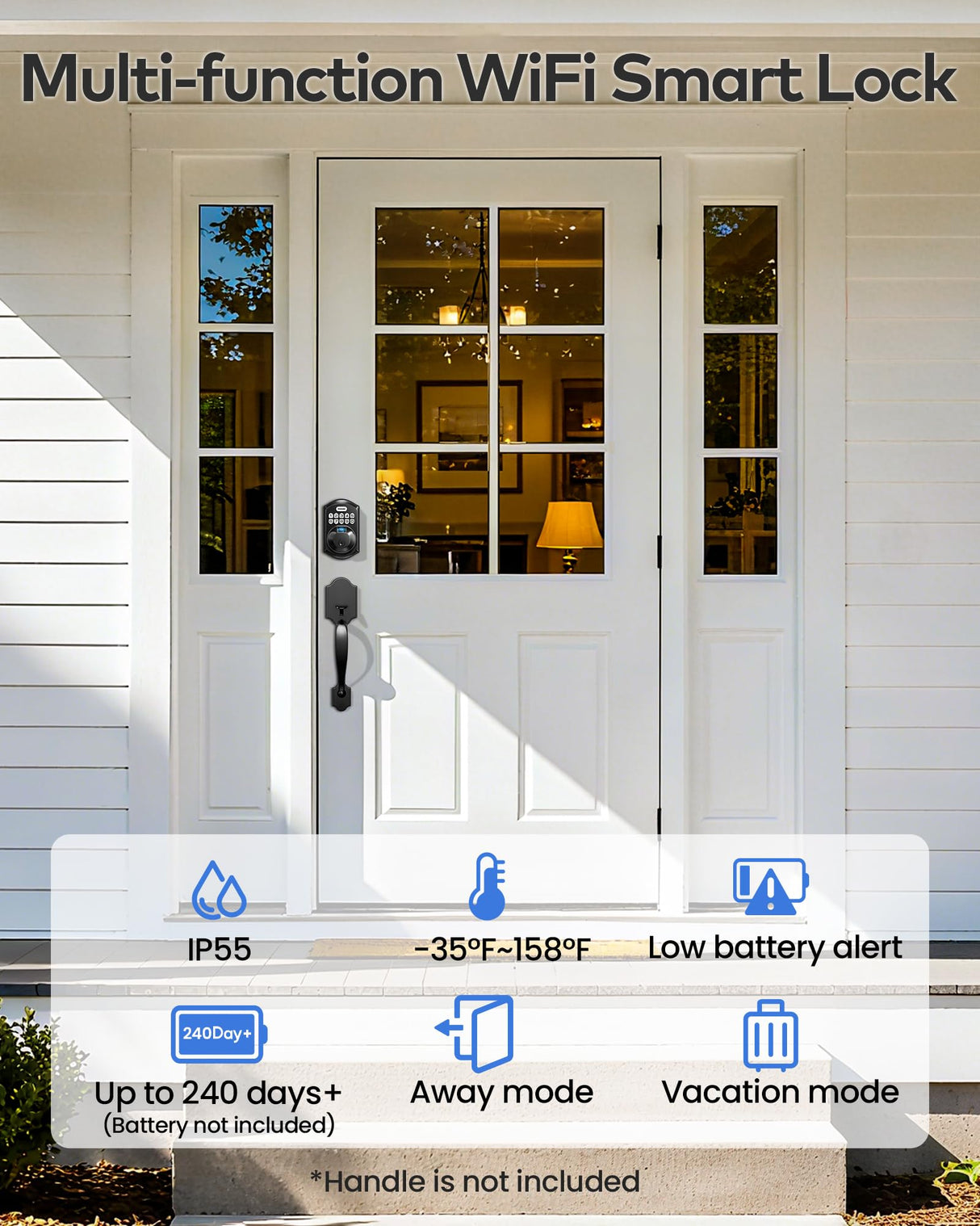 TEEHO TE012W WiFi Smart Lock, Fingerprint Door Lock with Built-in Wi-Fi, Keyless Entry Keypad Smart Deadbolt, App Remote Control, Alexa Compatible, IP55 Waterproof for Front Door – Matte Black