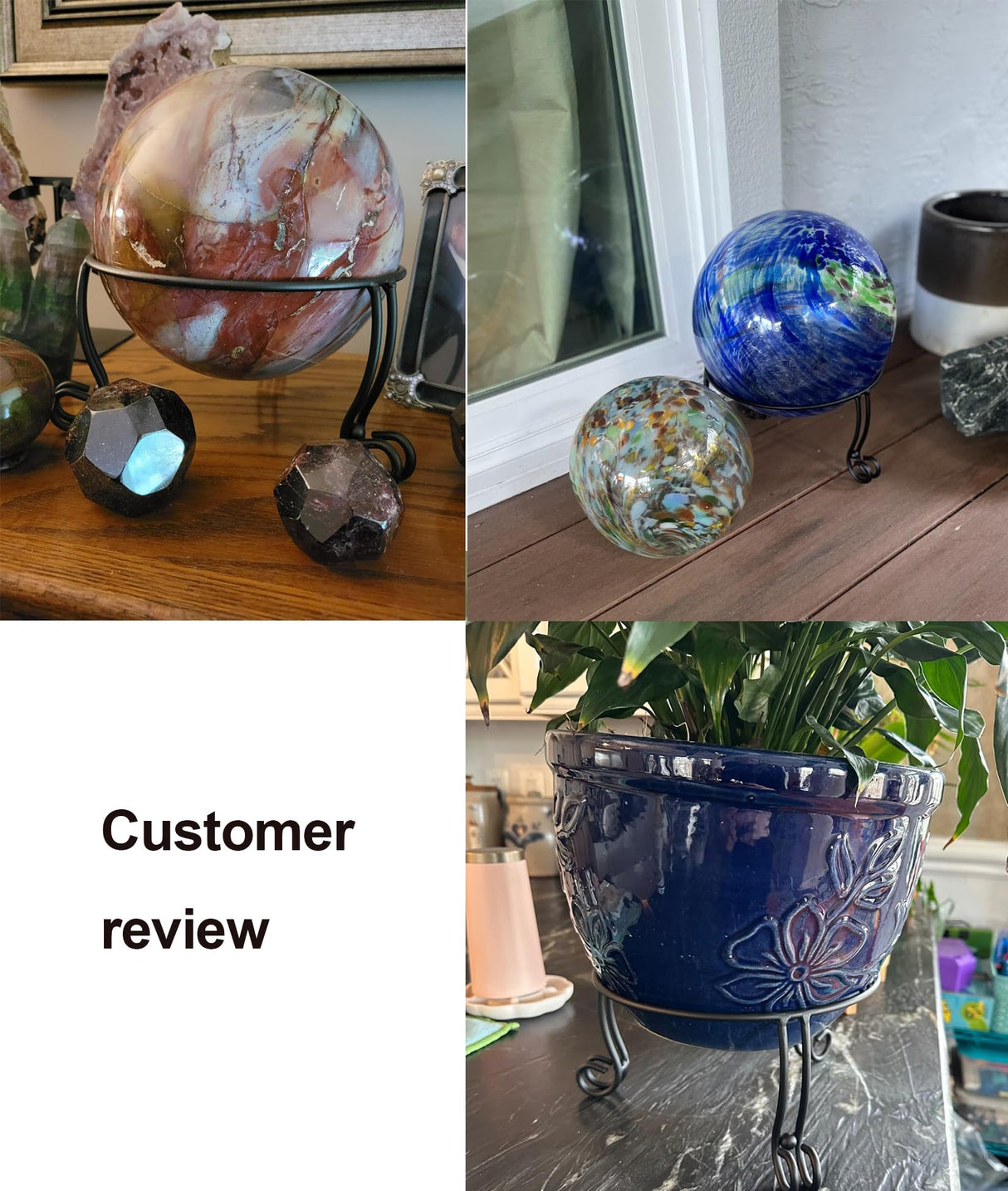 iLTreFlo 2 Pack Metal Gazing Ball Stand for 10 or 12 Inch Outdoor Garden Gazing Globes,Metal Display Stand for Plant or Flowerpot Holder,Birdbath Bowl Stand 6 Inch Tall,Black