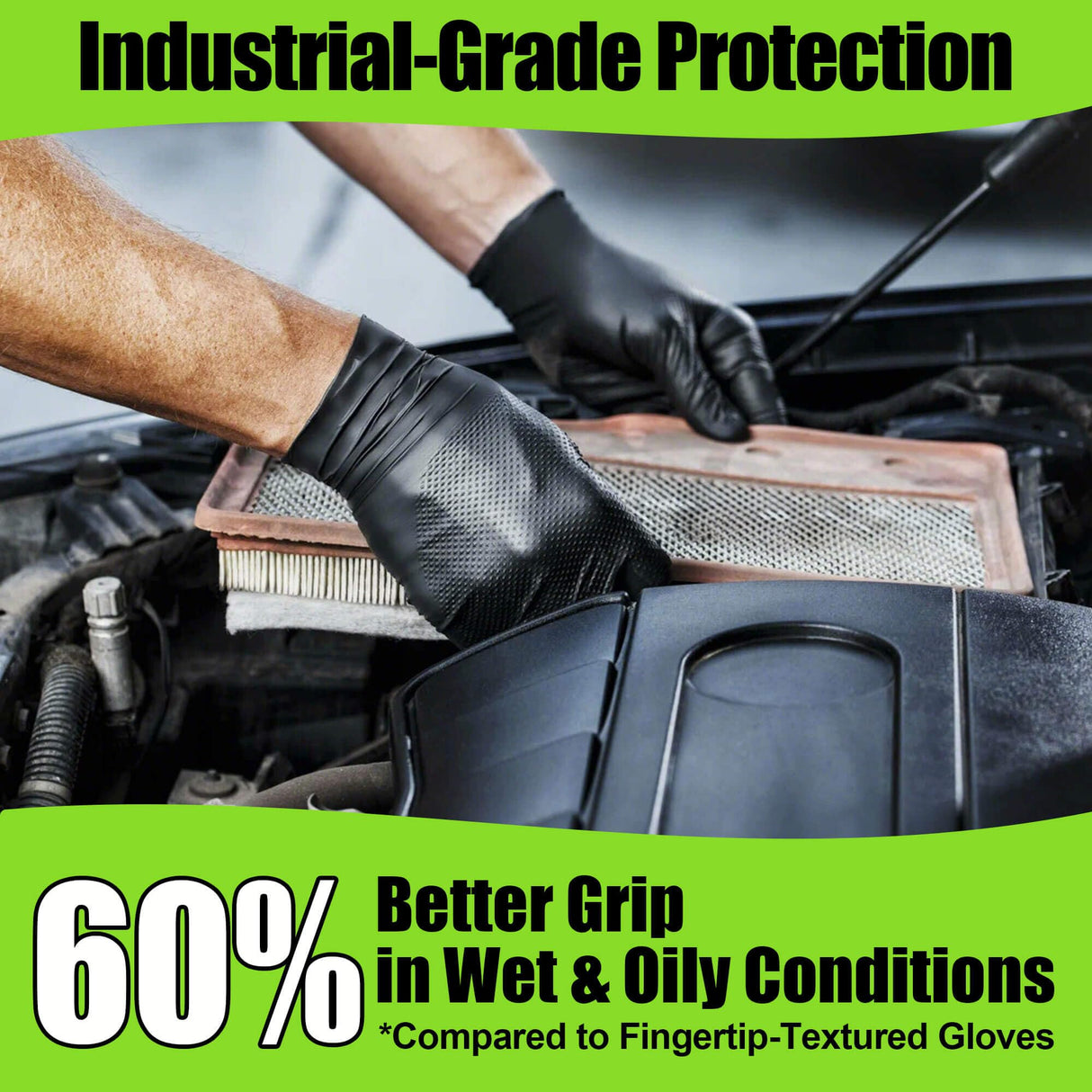 TREEGO 10 Mil Black Nitrile Gloves Heavy Duty — 3D Diamond Texture Grip, Latex Free Disposable Rubber Mechanic Gloves, X-Large, 100 Count