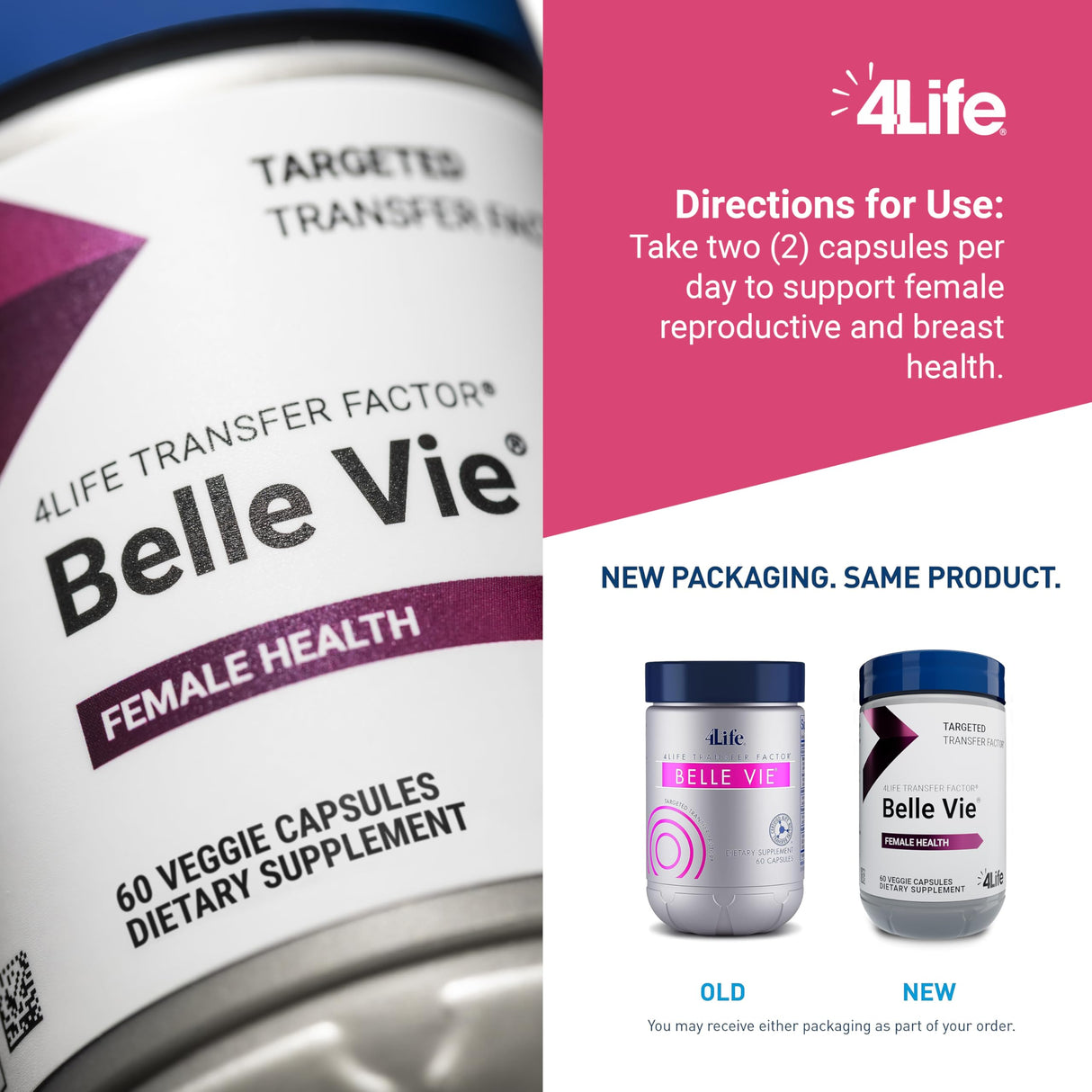 4Life Transfer Factor Belle Vie - Supports Women's Reproductive Health with Phytoestrogen Blend of Kudzu, Flax, and Red Clover - 60 Veggie Capsules