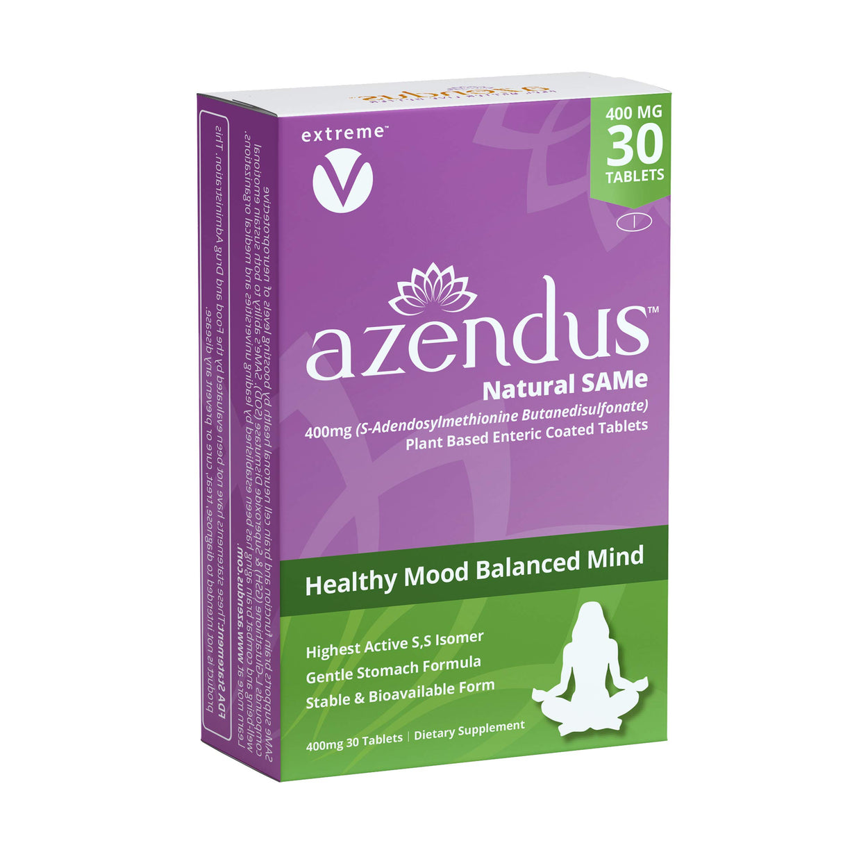 extreme V Azendus SAM-e Mood Support 400mg, 30 Count, Same Butanedisulfonate Fiber Enteric Coated Tablets