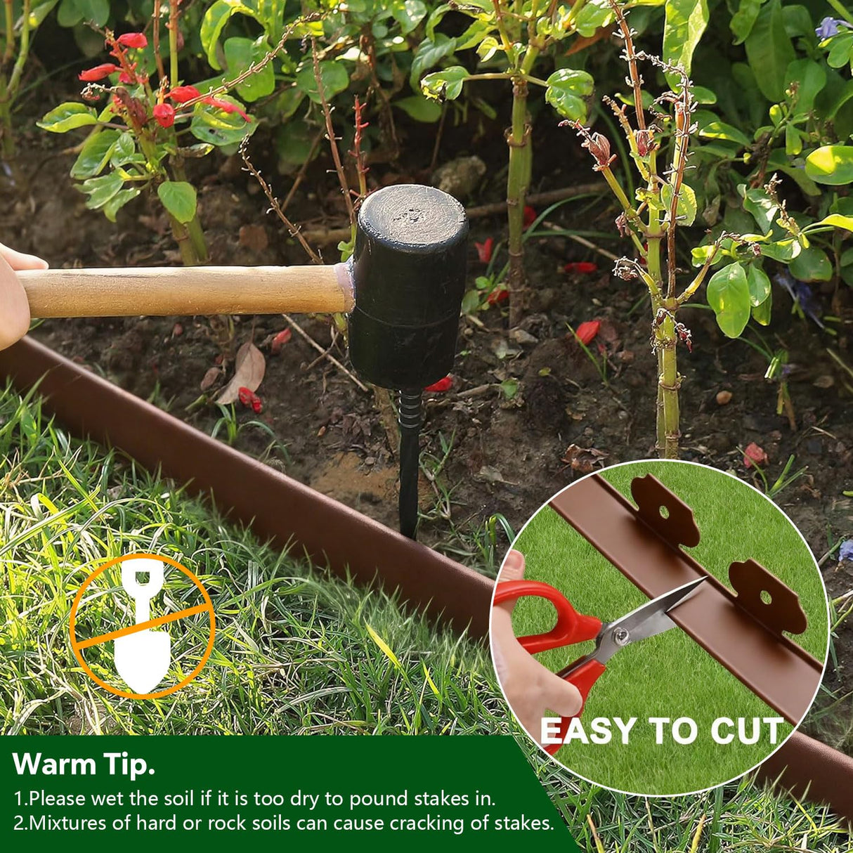 Garden Edging Border, 2In x 100 FT Landscape Edging with 90 Spikes, Brown