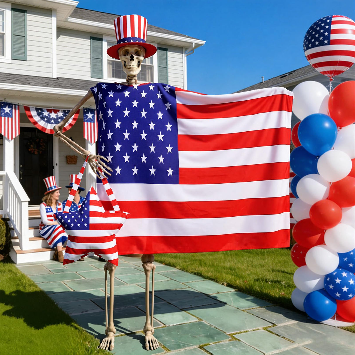 Chicingyou 12 ft Skeleton Clothes Accessories Including Hat and Cloth with Basket for 12 ft Skeleton Outfit Dress (3 Pcs,American Flag)
