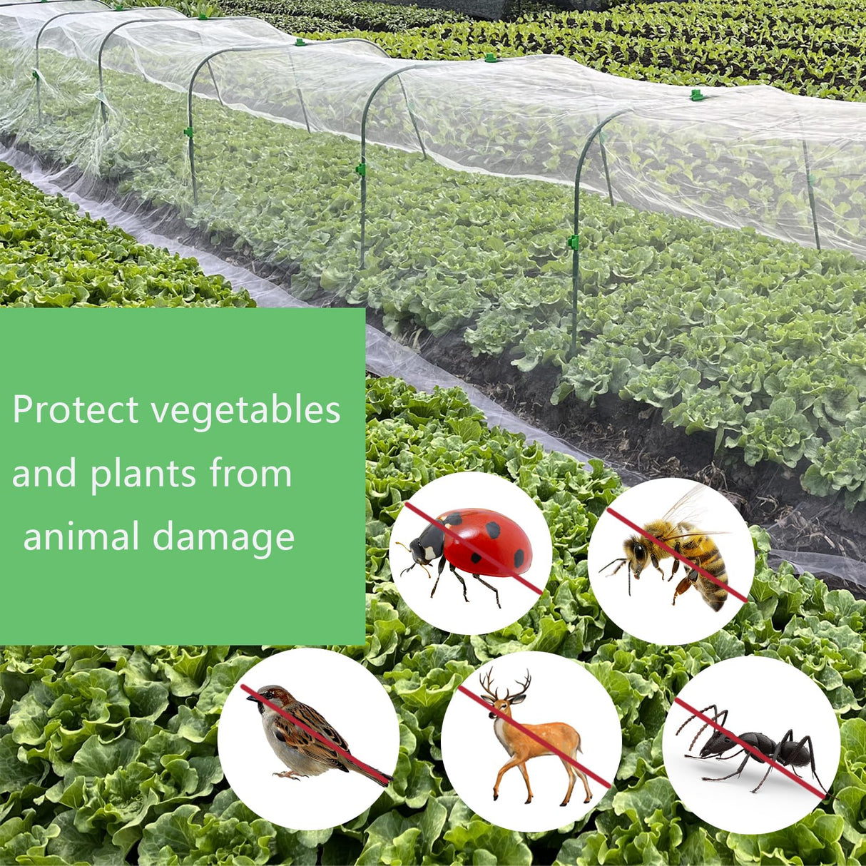 2 Pack 10X43FT Garden Netting for Raised Beds, Ultra Fine Insect Netting for Vegetable Flowers Fruits Greenhouse Crops, Garden Mesh Plant Cover Row Cover Barrier Protection Net for Birds