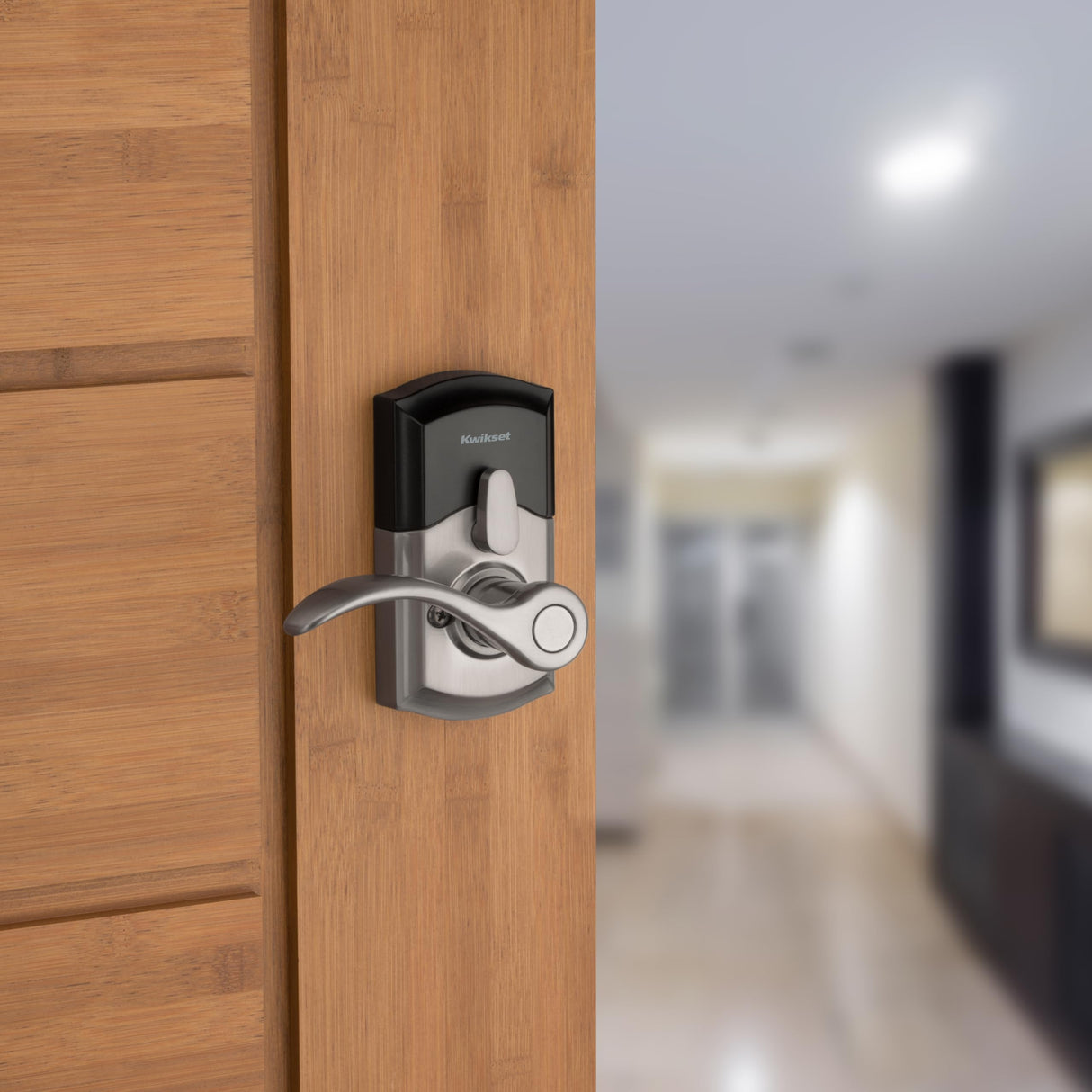 Kwikset SmartCode 955 Pembroke Light Commercial 10-Button Keypad Electronic Lever, Convenient Keyless Entry, 3-Year Battery Life and High Traffic Durability in Satin Nickel