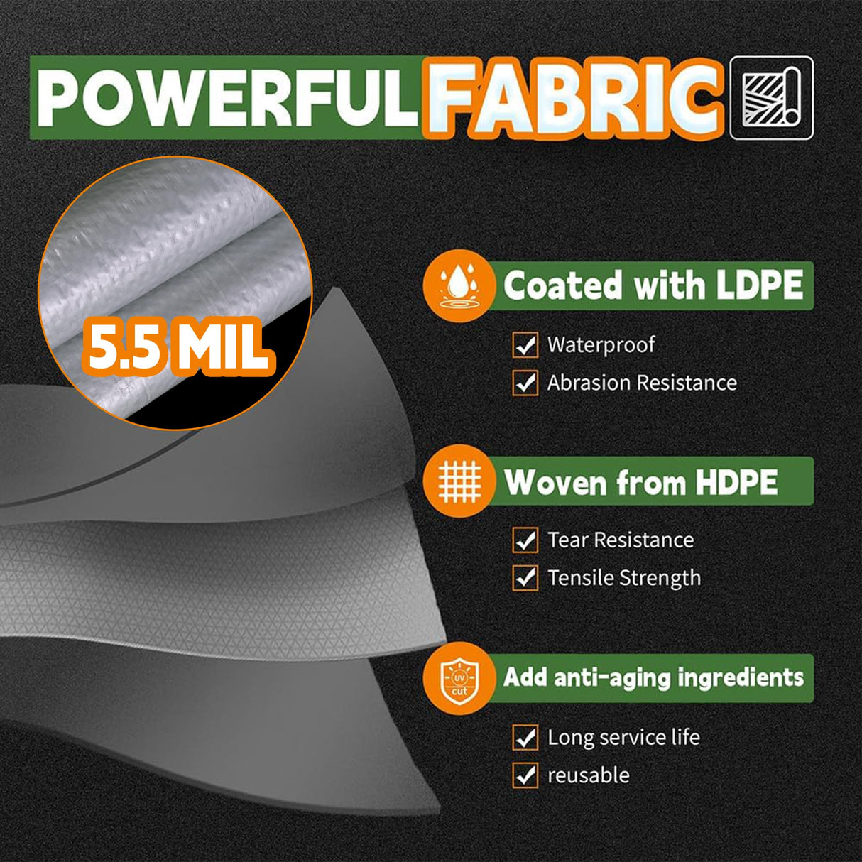 RAINDEWAY Tarps - 20x30 Feet, 5.5 Mil Thick, Multipurpose Waterproof Poly Tarp Cover with Metal Grommets and Reinforced Edges, Silver/Blue Large Tarp