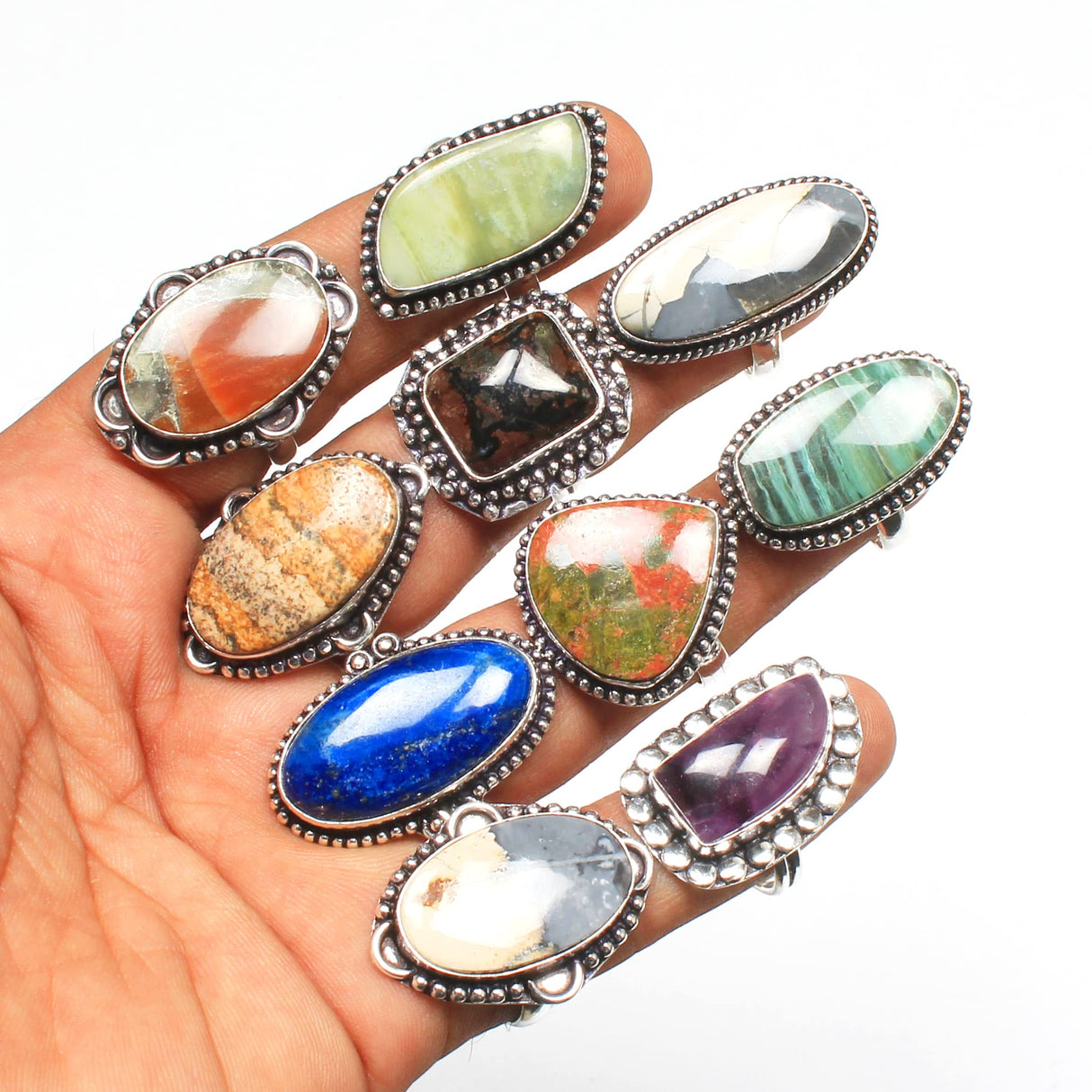 Silver Carats Women's Chunky Silver Rings - 5 Pcs Fashion Ring Set, Silver Plated, Handmade Gemstone - Stackable Gothic Vintage Pack
