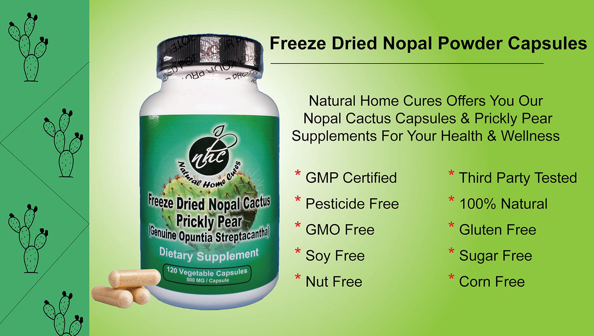 Natural Home Cures Nopal Cactus Capsules - Freeze Dried Prickly Pear Extract - Supports Metabolic Health & Healthy Lifestyle - Rich in Betalains & Nitrates - Non-GMO | 120 Veggie Caps