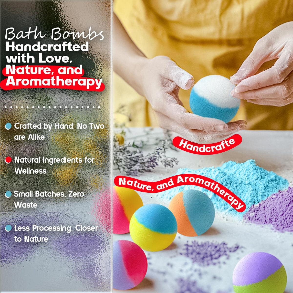 64 Pack Natural Bath Bombs Bulk Set, Christmas Stocking Stuffers for Women