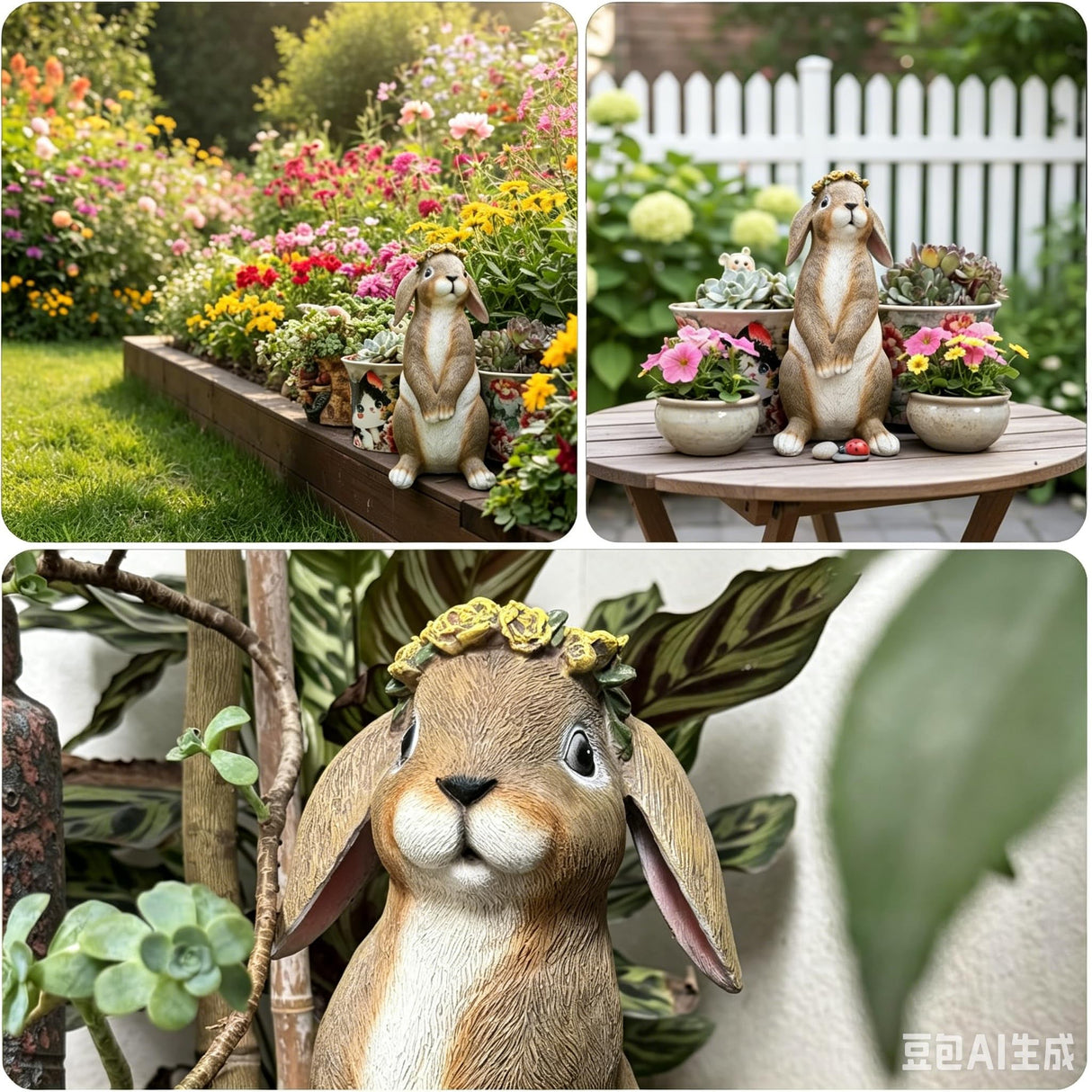 Lonyin Rabbit Garden Statue, Bunny Animal Figurines Indoor Outdoor Statues