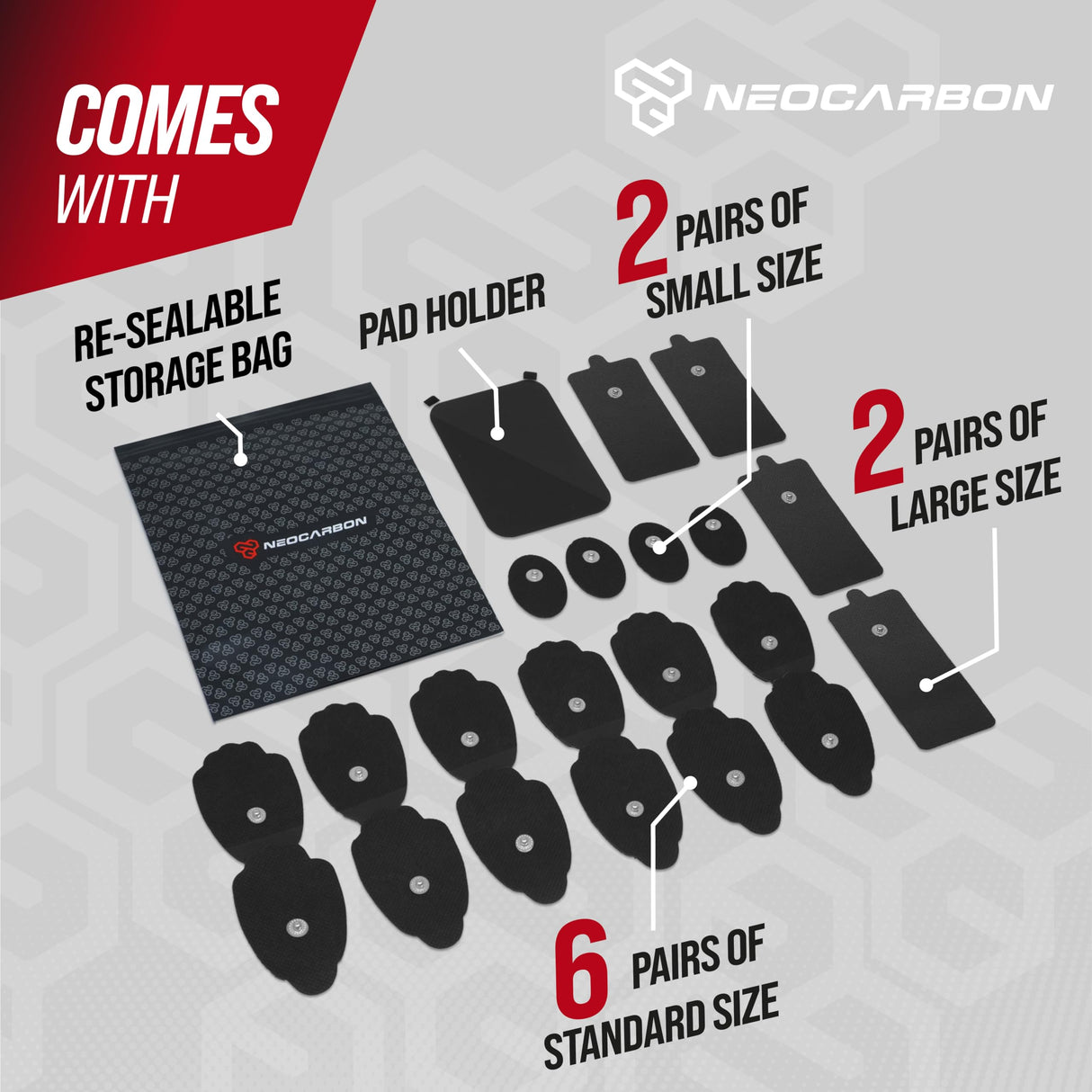 Reusable Electrode Pads for TENS EMS Unit, 20 Replacement Premium Pads and 1 Plastic Holder, Gray