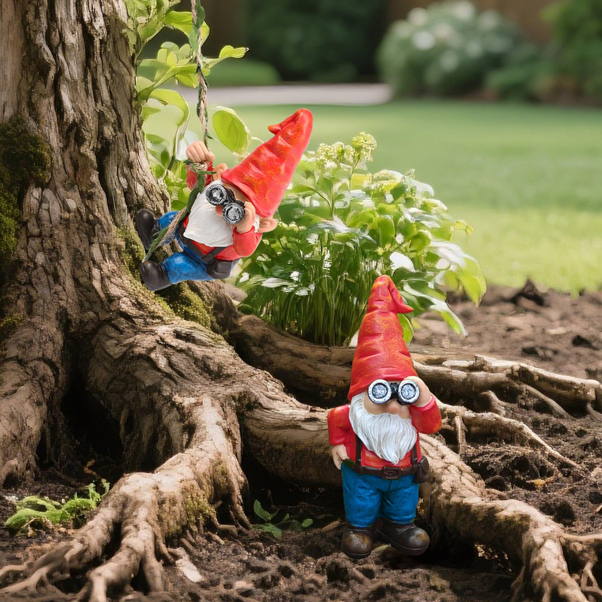 WONDHOME Hanging Gnome Garden Statue Funny Climbing Gnomes with Telescope Tree Hugger for Outdoor Lawn Home Patio Yard Art Decoration Christmas Birthday Gifts for Mom Women