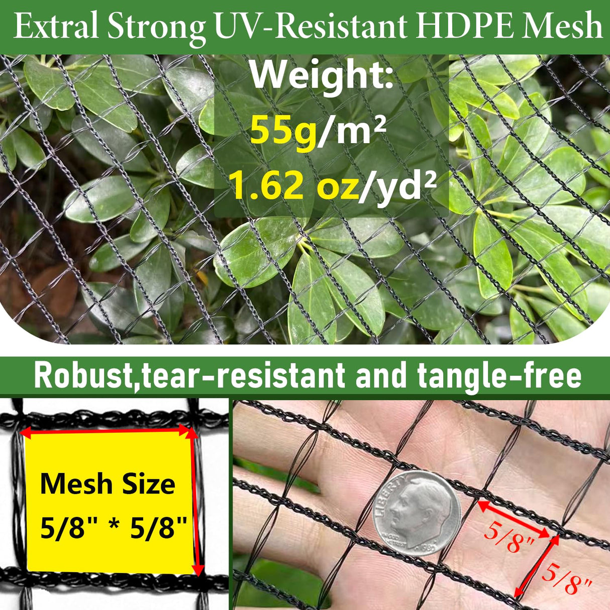 4 x 100ft Deer Fence Netting, Heavy Duty Deer Netting, 55GSM Deer Fence for Garden, Reinforced Edges Anti Bird Netting Mesh for Fruit Trees Vegetable, Raised Bed(55GSM, 4 x100ft)