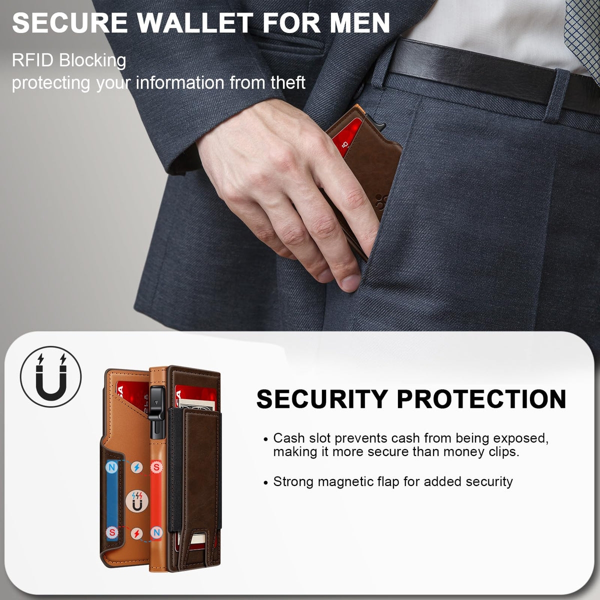 Wallet for Men Wallet with Slim Pop Up Card Holder 9-13 Cards, Bifold Minimalist Smart Wallet RFID Blocking Credit Card Holder with ID Window & Stretchable Cash Slot Compact Metal Aluminum Card Case