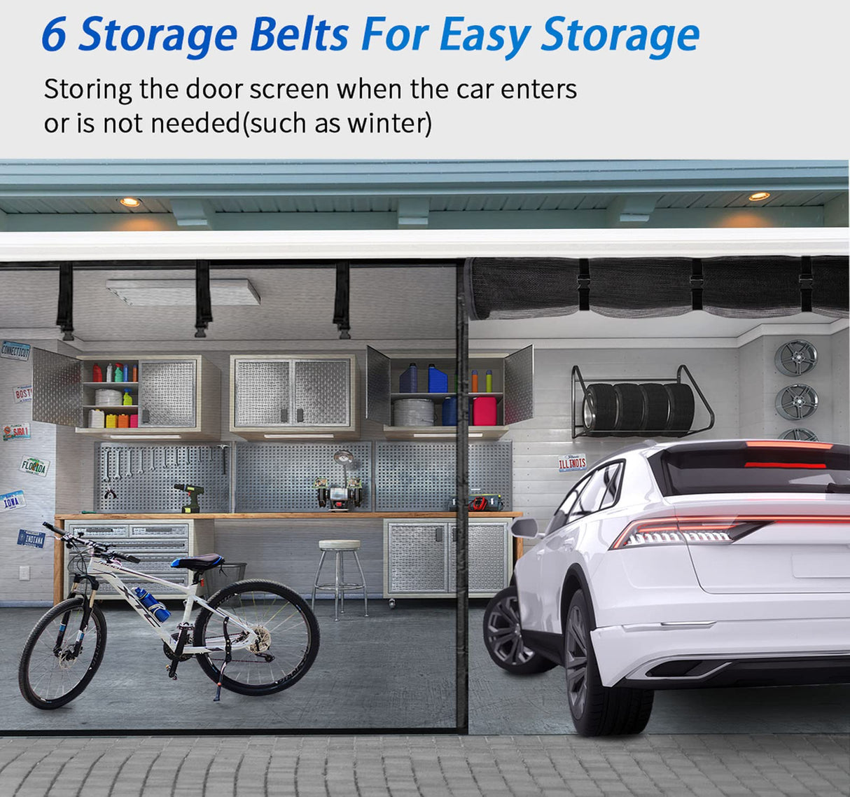 FEGO Garage Door Screen 16x7FT, Magnetic Screen Door with Retractable Fiberglass Mesh and Heavy Duty Weighted Bottom, Easy Assembly&Pass, Hands Free w/ 40 Magnets for 2 Car Garage/Patio/Small Shop