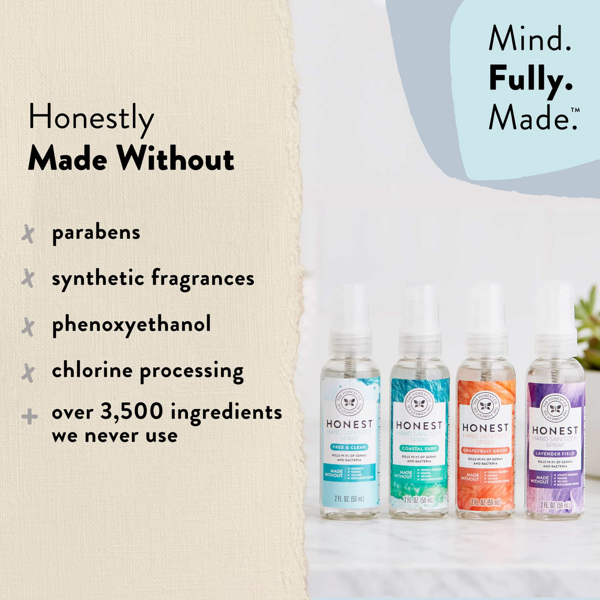 The Honest Company Hand Sanitizer Spray, 2oz, Free & Clear, 2 Fl oz(Pack of 20)
