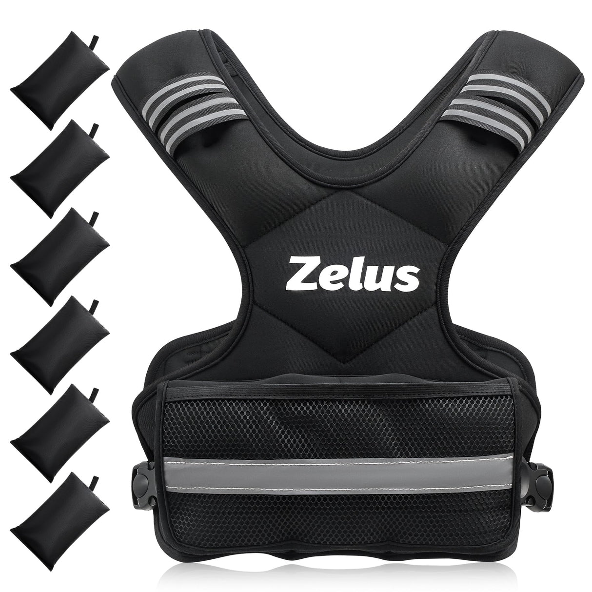 ZELUS Weighted Vest for Men and Women | 4-10lb/11-20lb/20-32lb Vest with 6 Ironsand Weights for Home Workouts | Adjustable Body Weight Vest Exercise Set for Cardio and Strength Training (11-20 lb.)