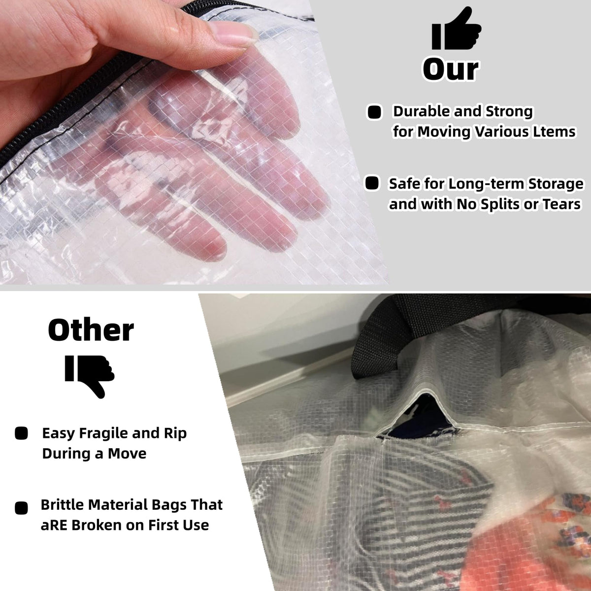 3 Pack Clear Storage Bags with Zipper and Handles, Blanket Bags For Closet Storage, Moving and Packing Supplies for College, Underbed Storage Organizer for Clothes Pillow Bedding Christmas Wreath